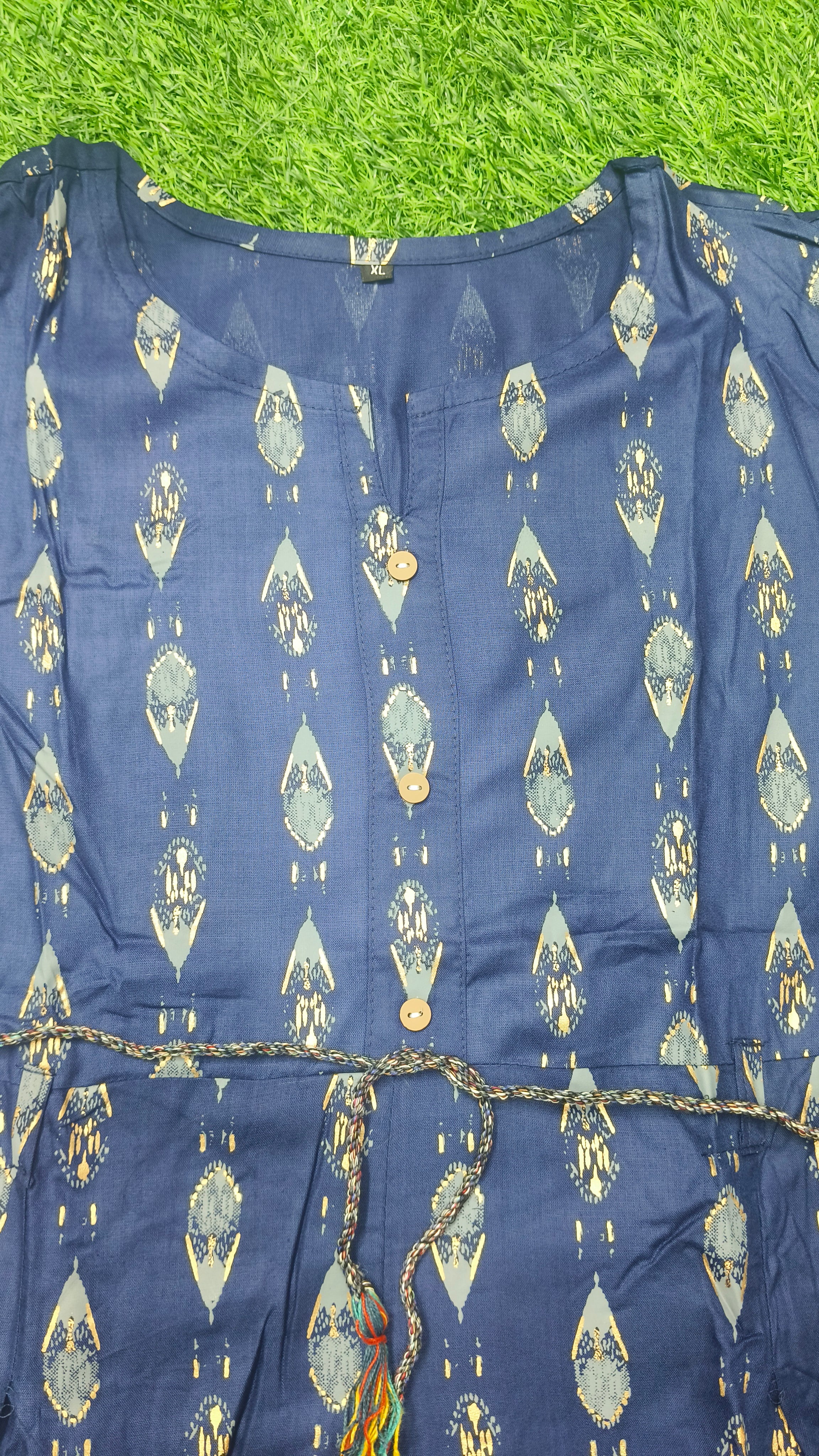 Elegant navy blue Ikat Print Rayon Single Piece Kurti