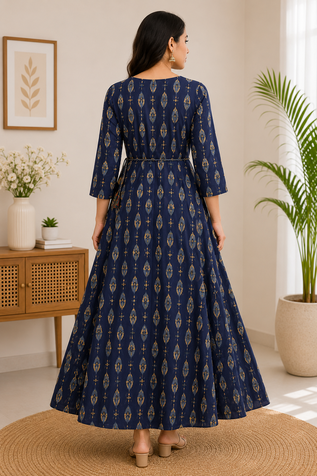 Elegant navy blue Ikat Print Rayon Single Piece Kurti