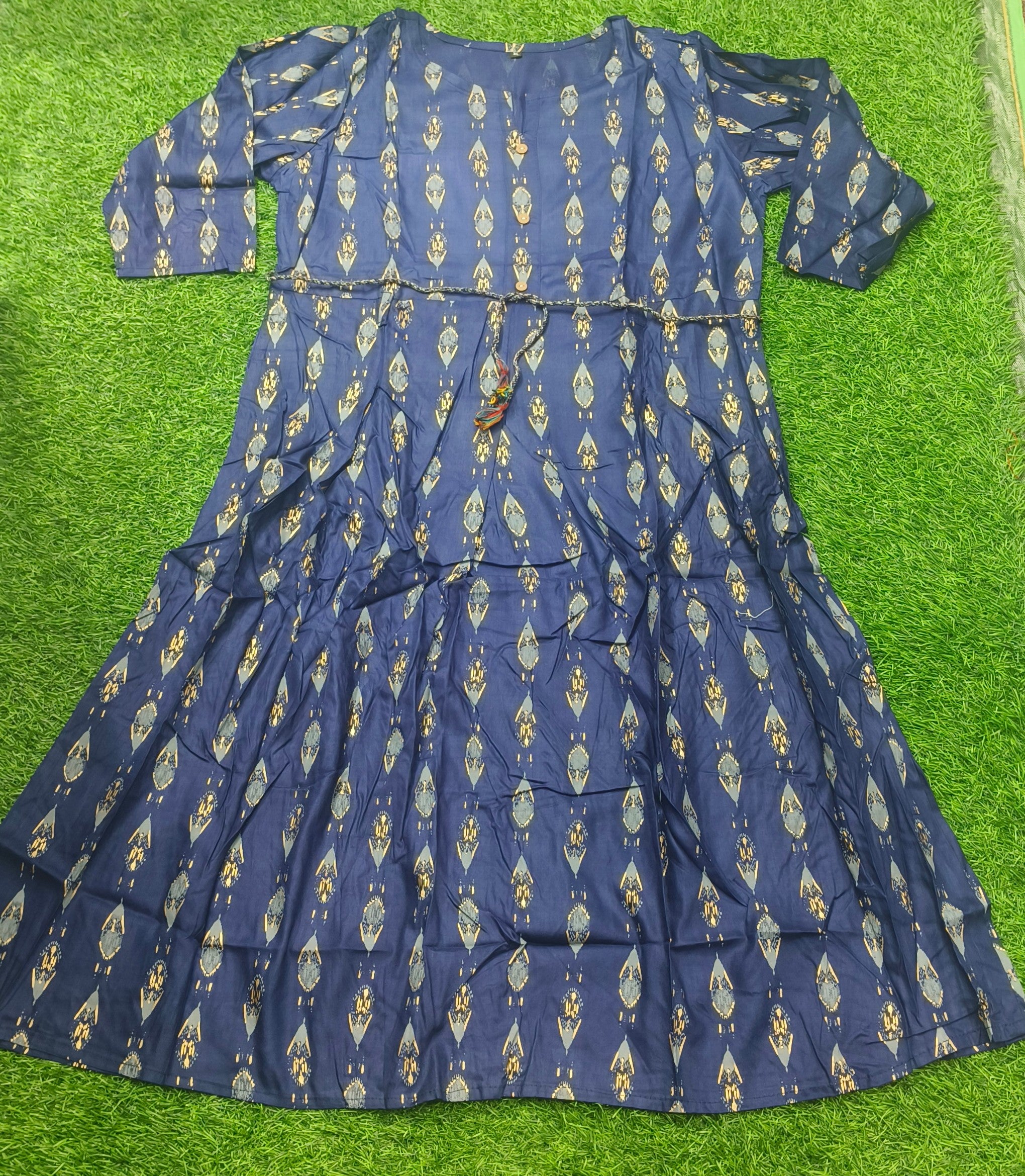 Elegant navy blue Ikat Print Rayon Single Piece Kurti