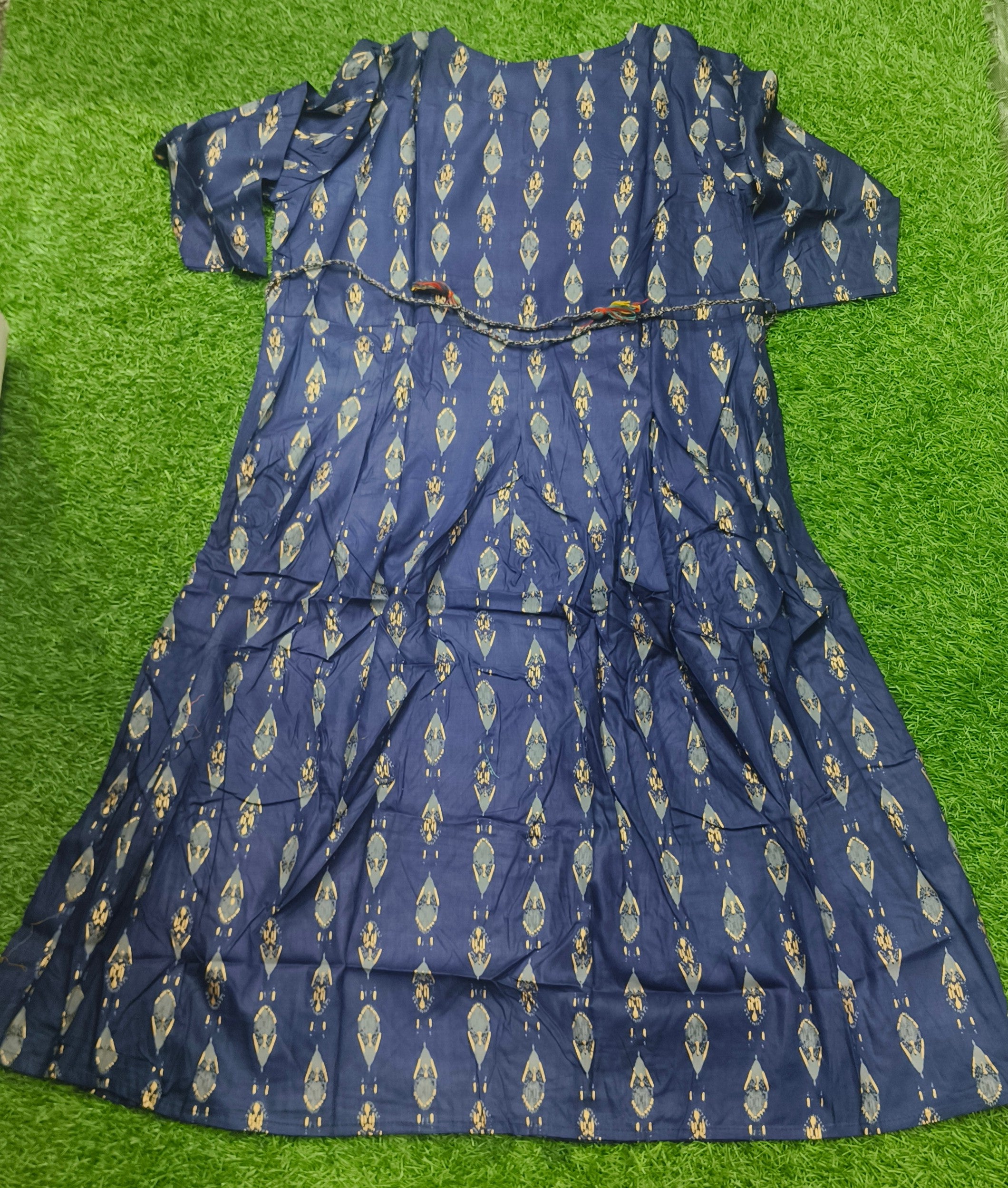 Elegant navy blue Ikat Print Rayon Single Piece Kurti