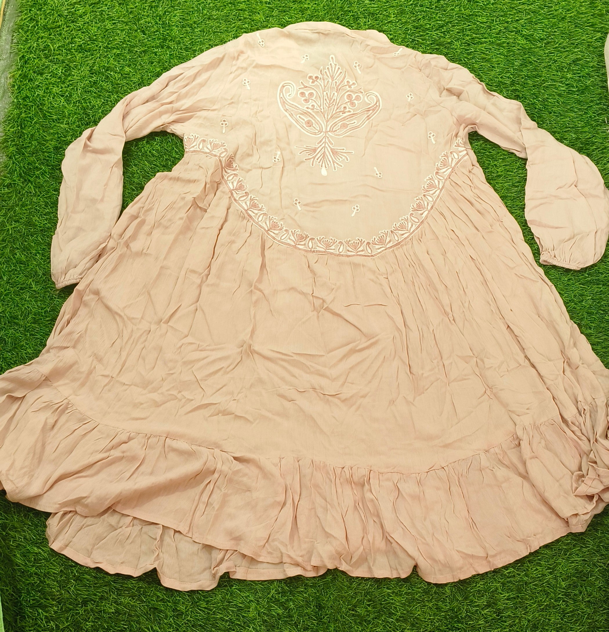 Elegant Dusty Pink Silk Embroidered Single Piece Kurti with Adjustable Waist Tie