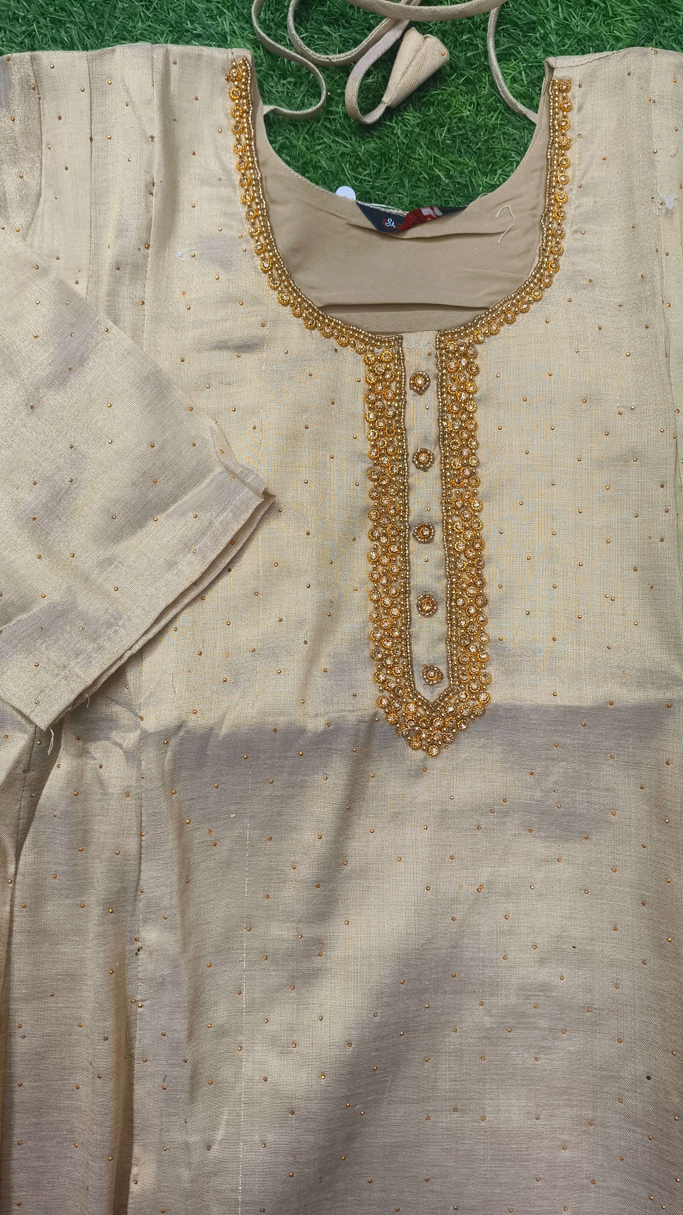 Elegant Gold Georgette Single Piece Kurti with Beaded Yoke