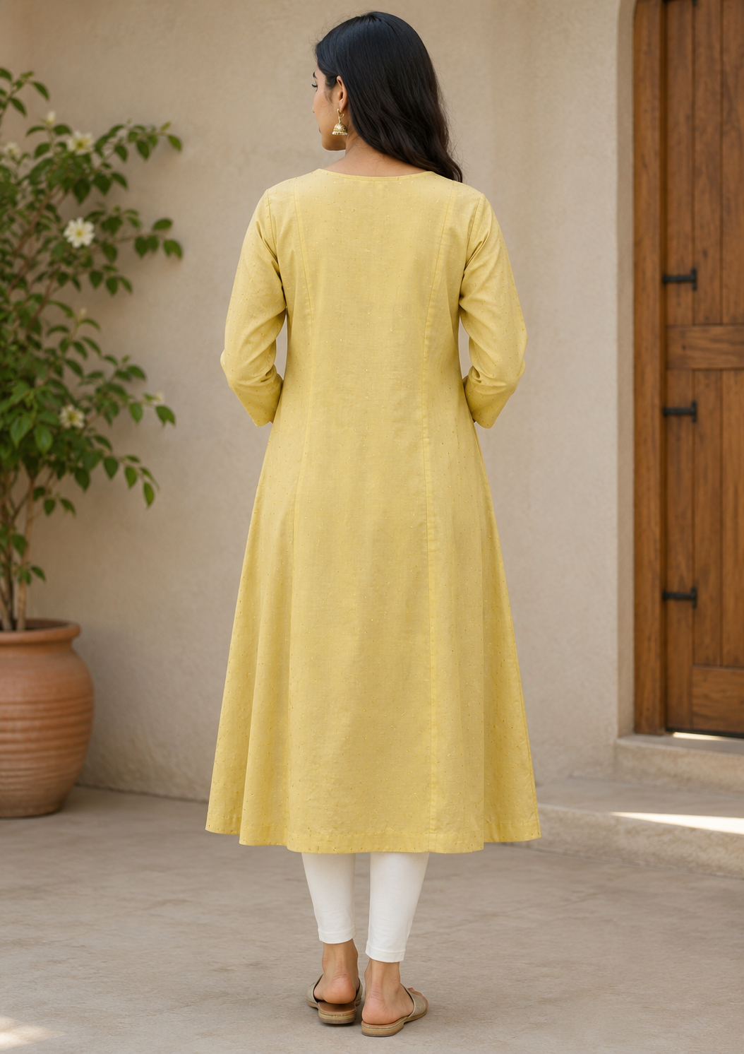 Elegant Gold Georgette Single Piece Kurti with Beaded Yoke