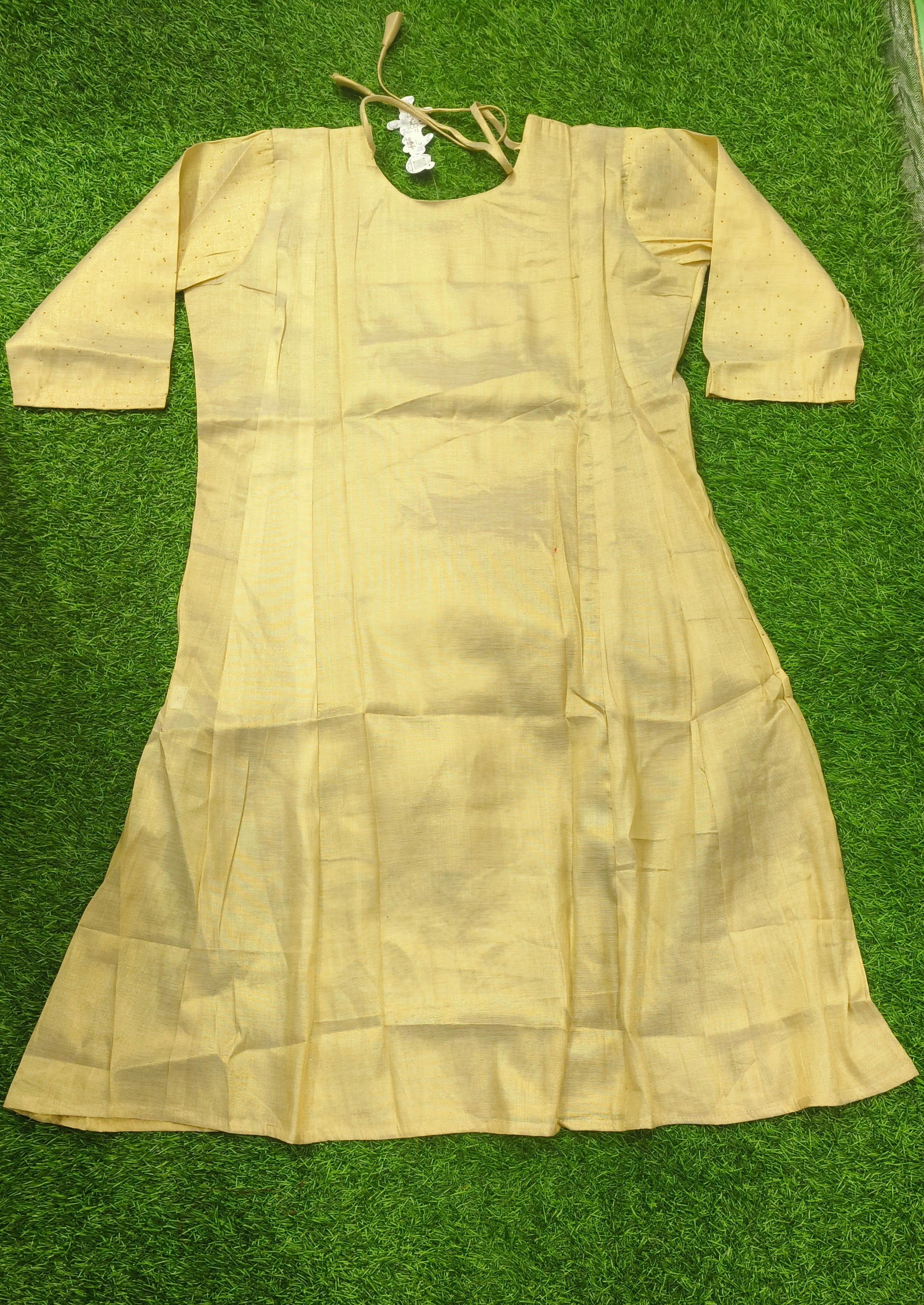 Elegant Gold Georgette Single Piece Kurti with Beaded Yoke