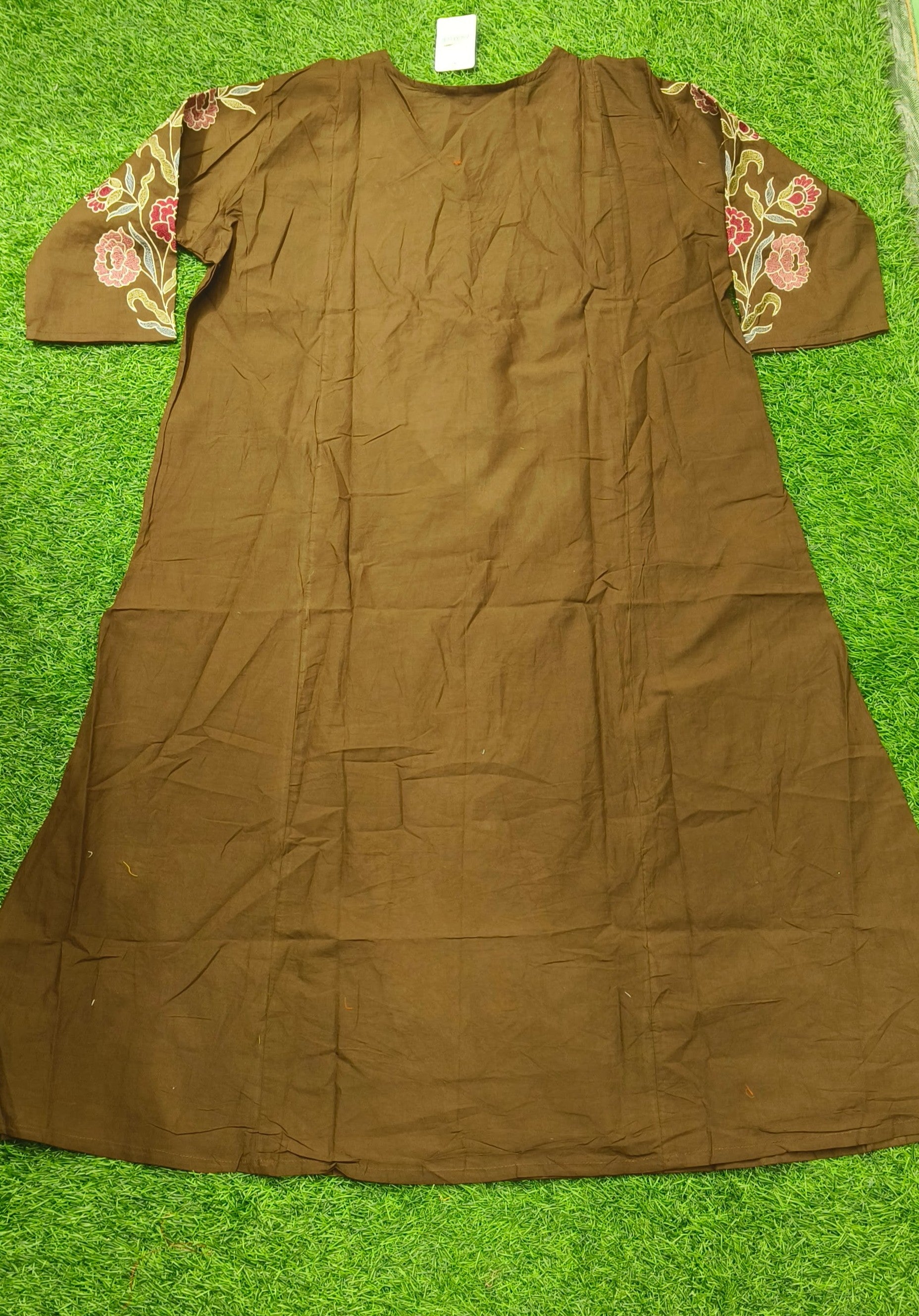 Elegant Brown Floral Embroidered Single Piece Kurti