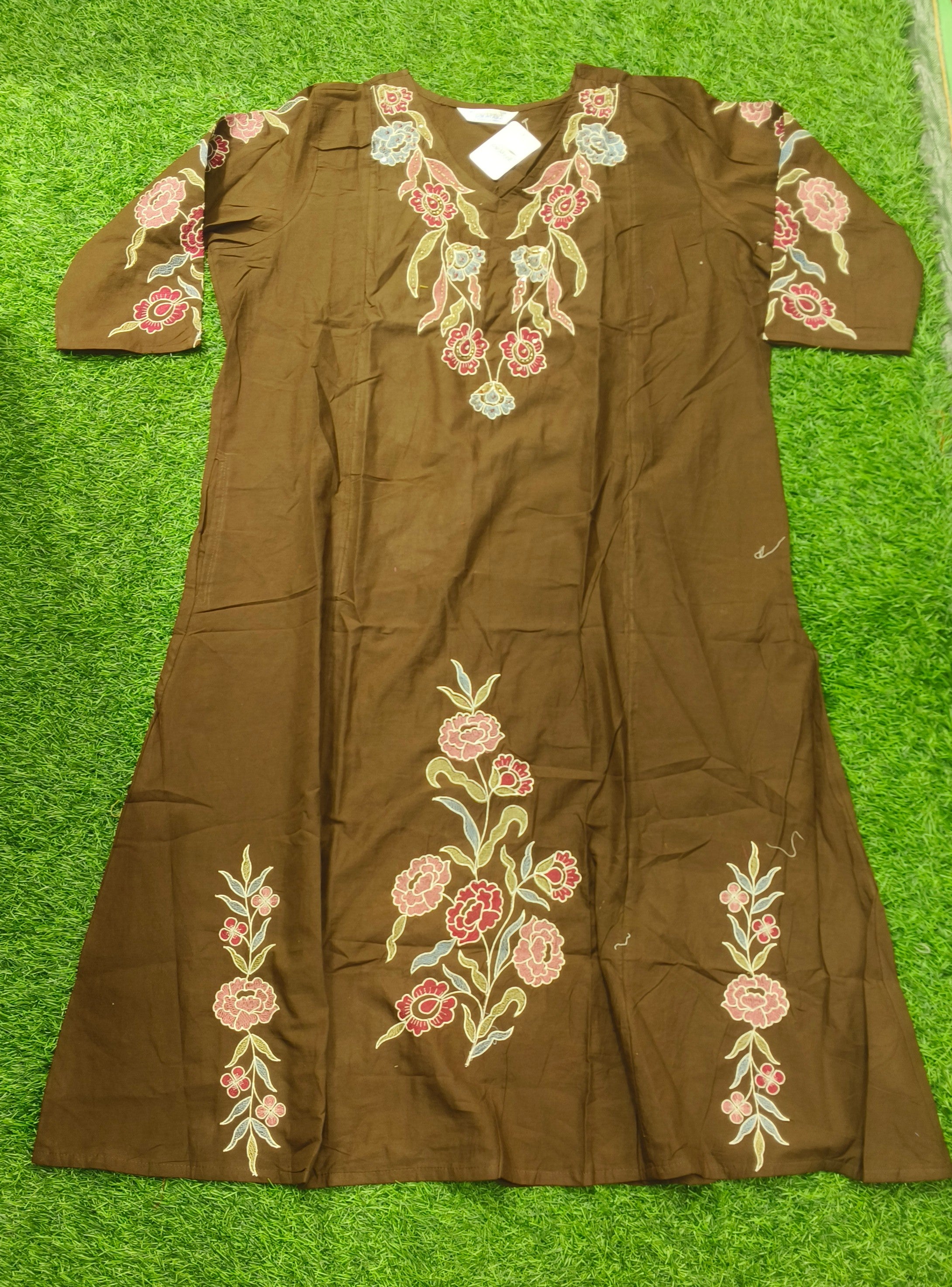 Elegant Brown Floral Embroidered Single Piece Kurti