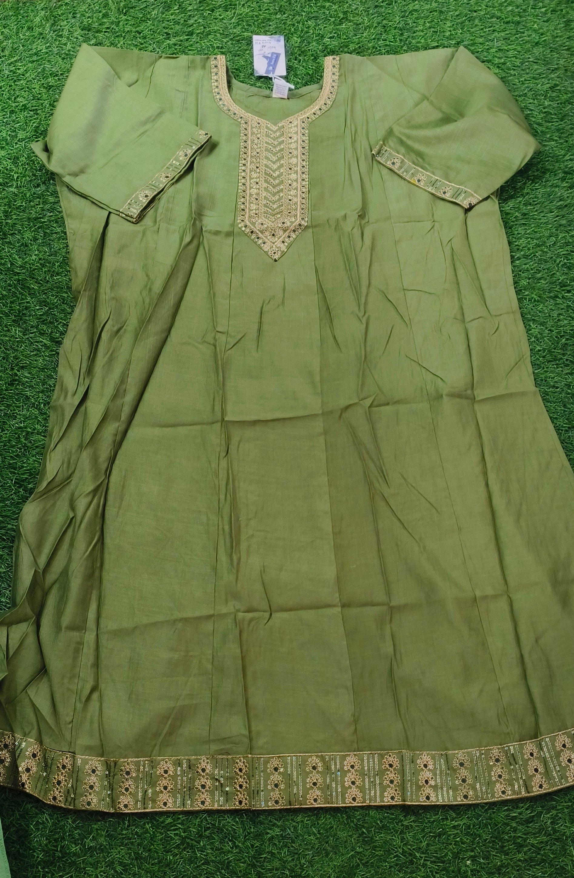 Elegant Olive Green Embroidered Single Piece Kurthi