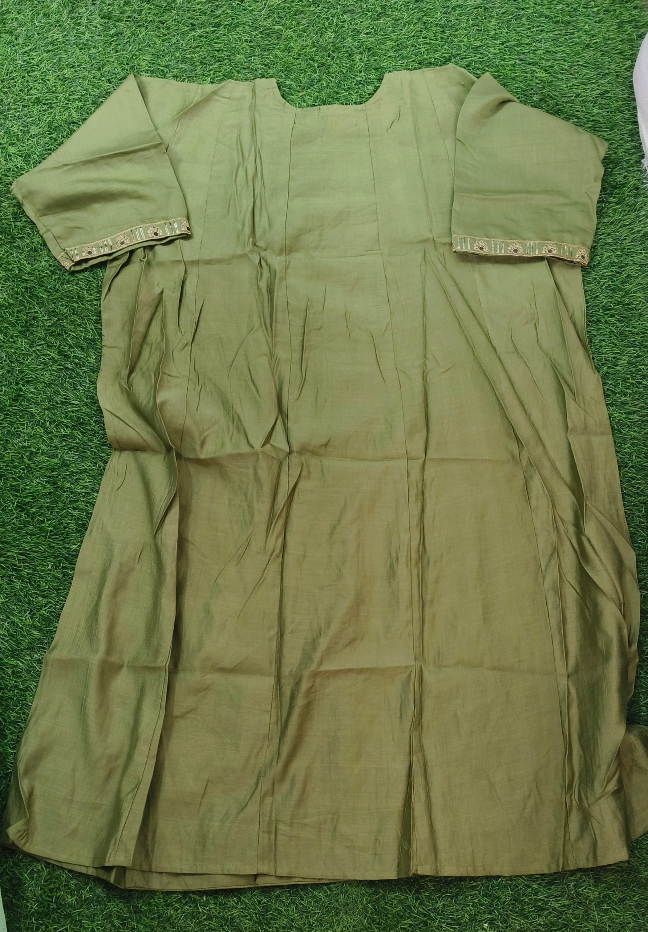 Elegant Olive Green Embroidered Single Piece Kurthi