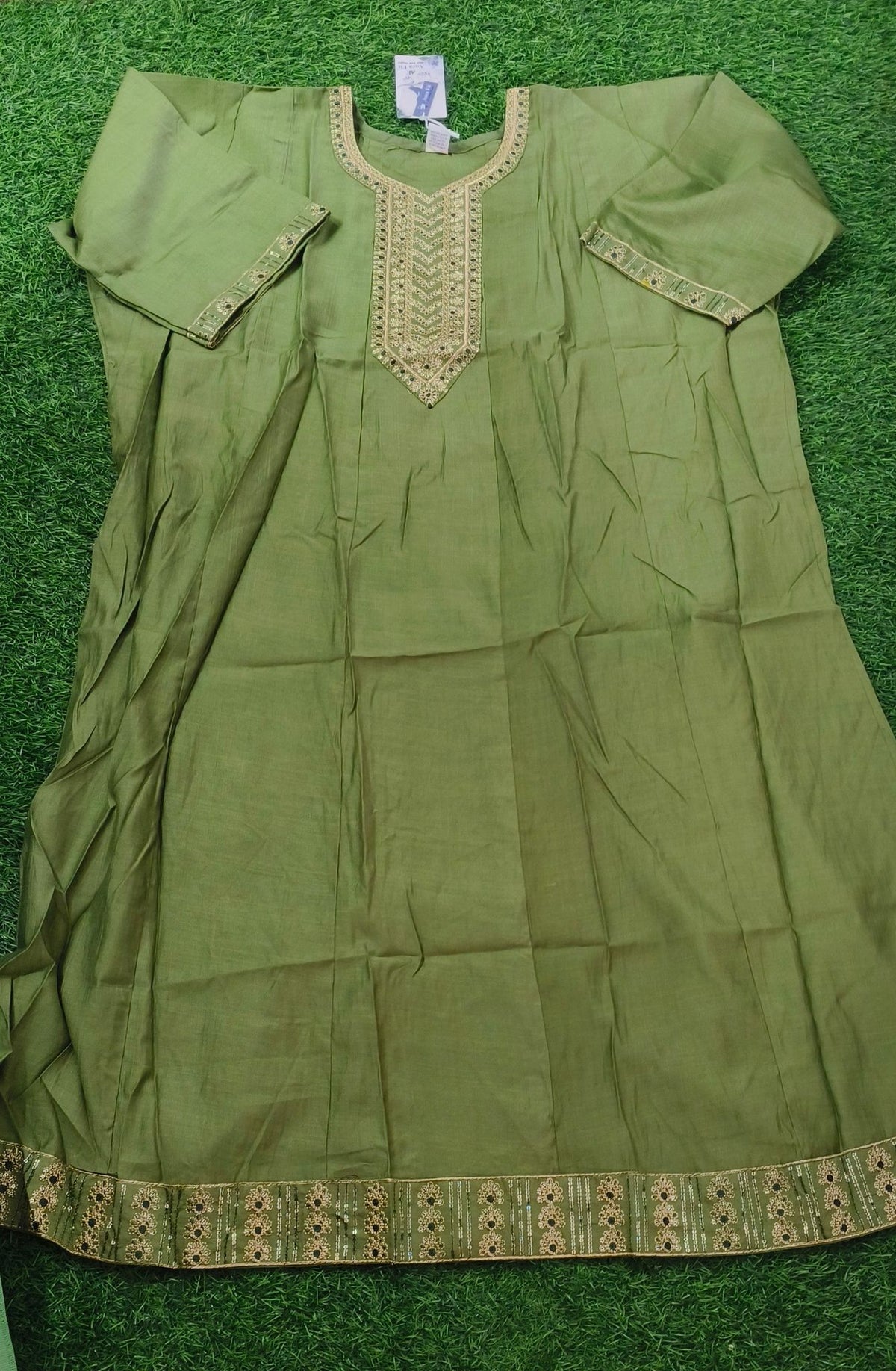 Elegant Olive Green Embroidered Single Piece Kurthi