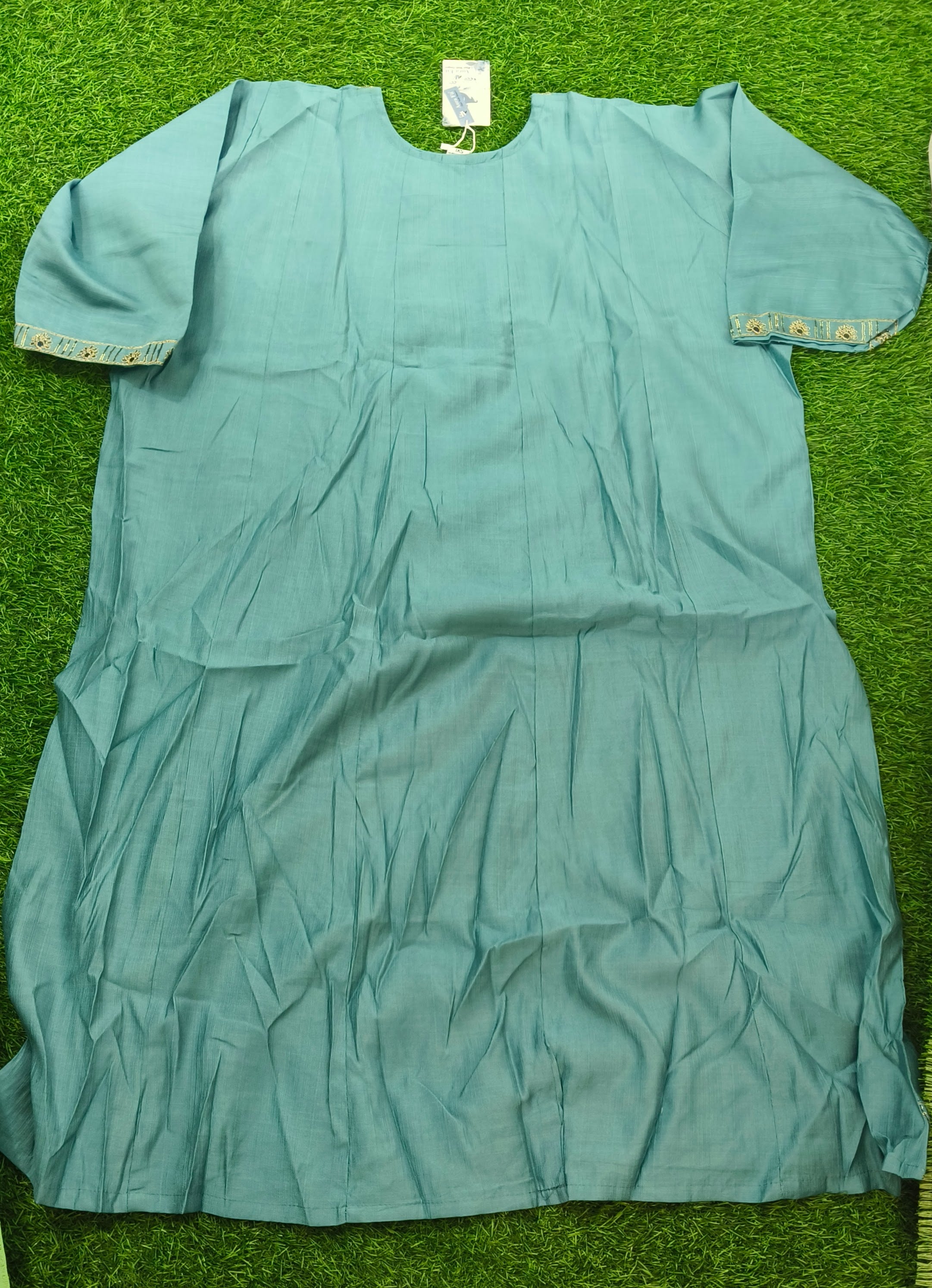 Elegant Teal Blue Embroidered Single Piece Kurti