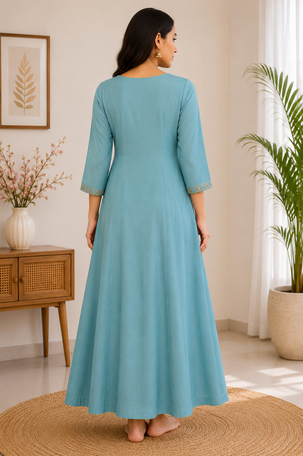 Elegant Teal Blue Embroidered Single Piece Kurti