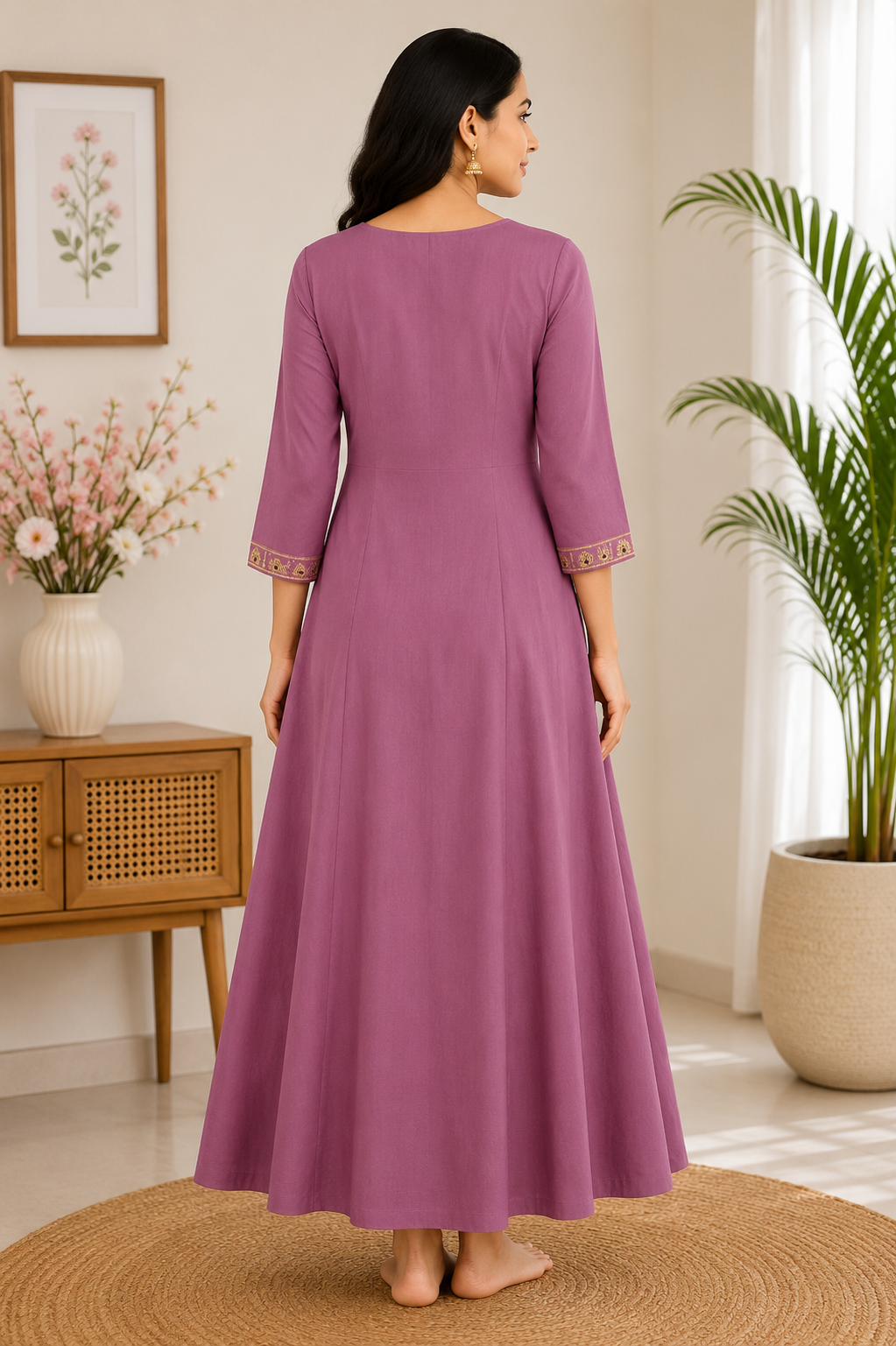 Elegant Mauve Embroidered Single Piece Kurti