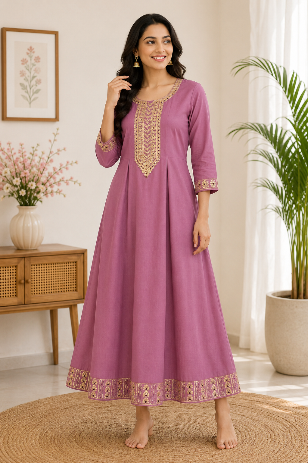 Elegant Mauve Embroidered Single Piece Kurti