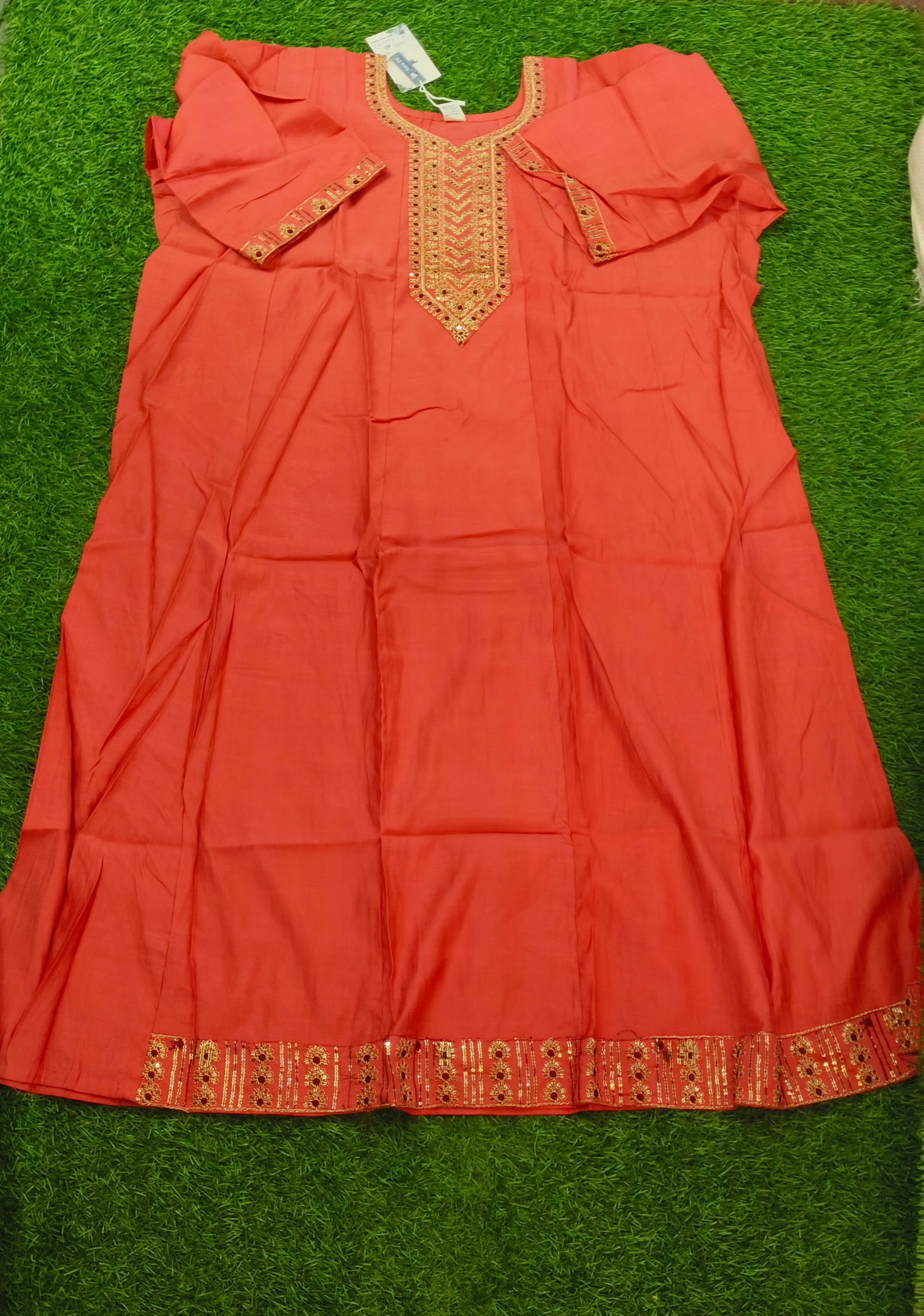 Elegant Coral Pink Embroidered Single Piece Kurti