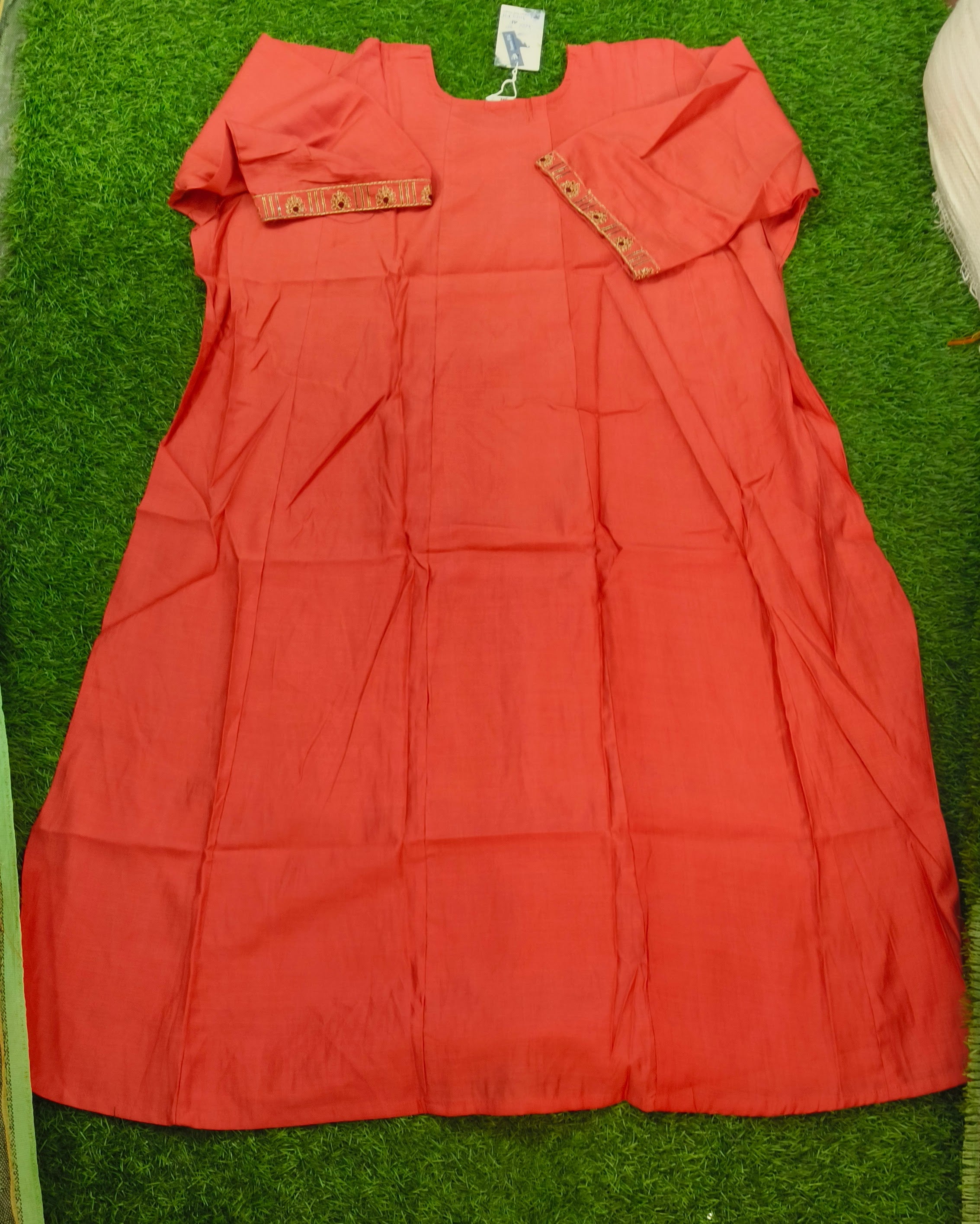 Elegant Coral Pink Embroidered Single Piece Kurti