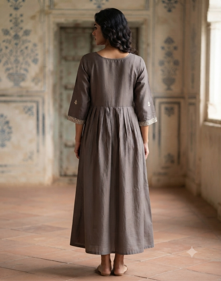 Elegant Greyish brown Embroidered Rayon Single Piece Kurti