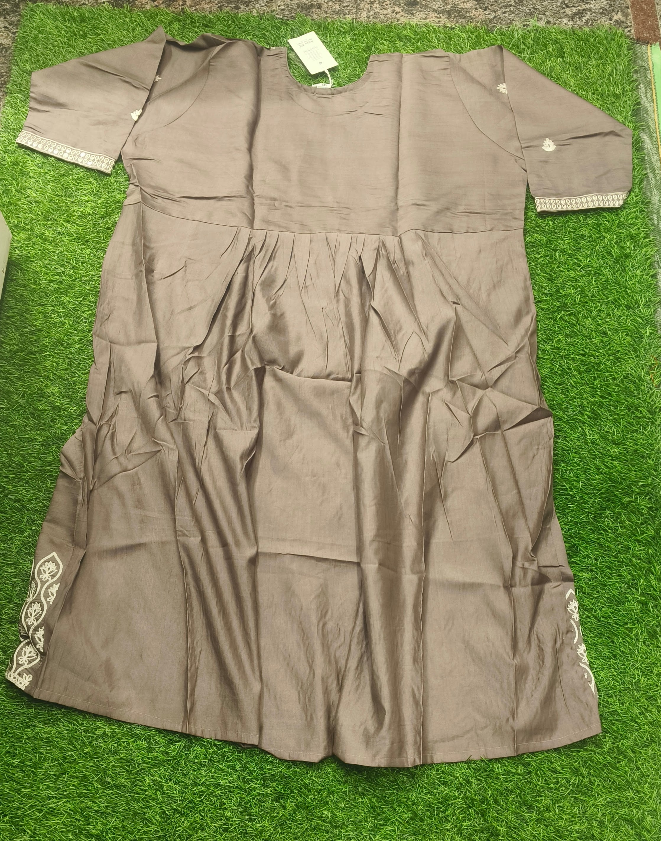 Elegant Greyish brown Embroidered Rayon Single Piece Kurti