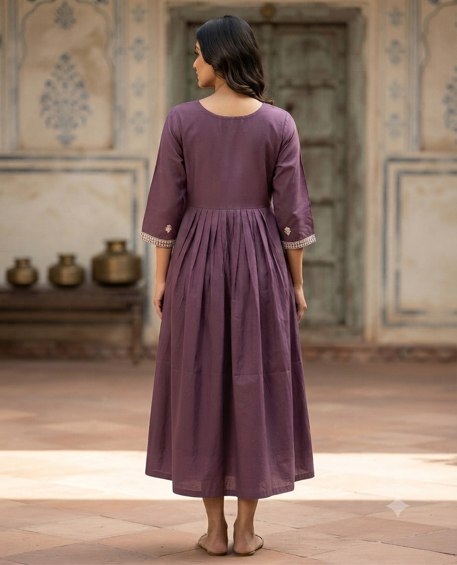 Elegant purple Embroidered Rayon Single Piece Kurti