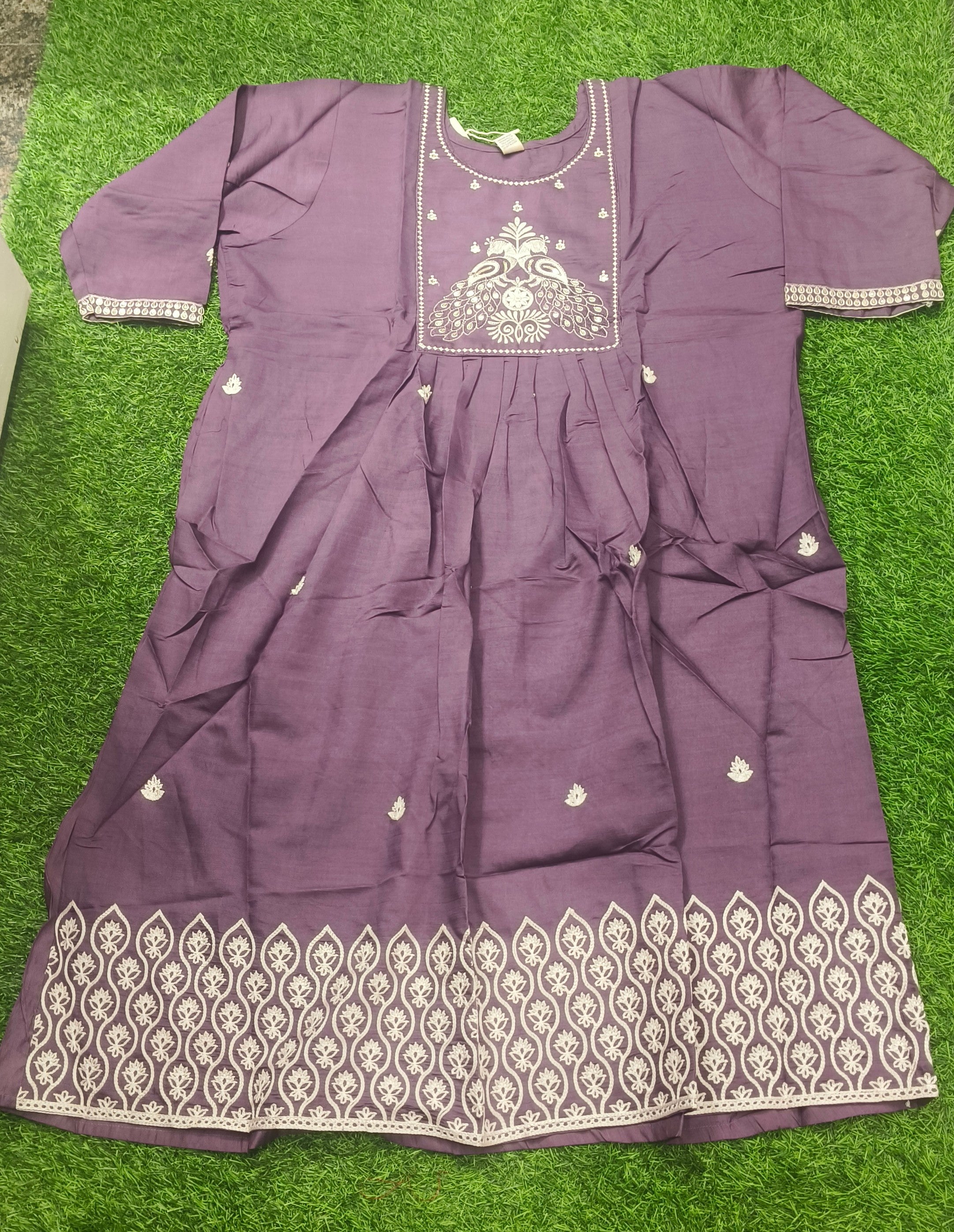 Elegant purple Embroidered Rayon Single Piece Kurti