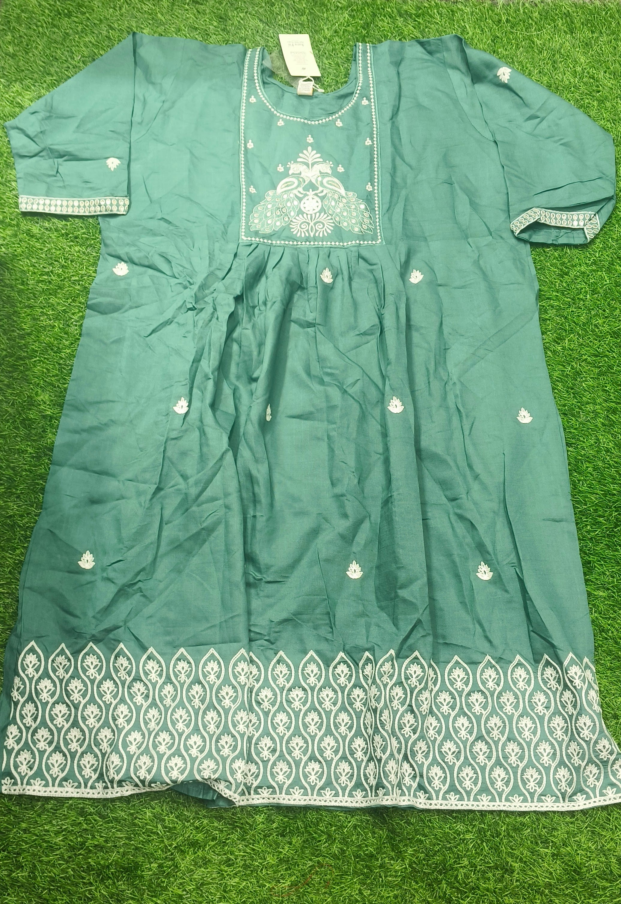 Elegant Sea Green Embroidered Rayon Single Piece Kurti