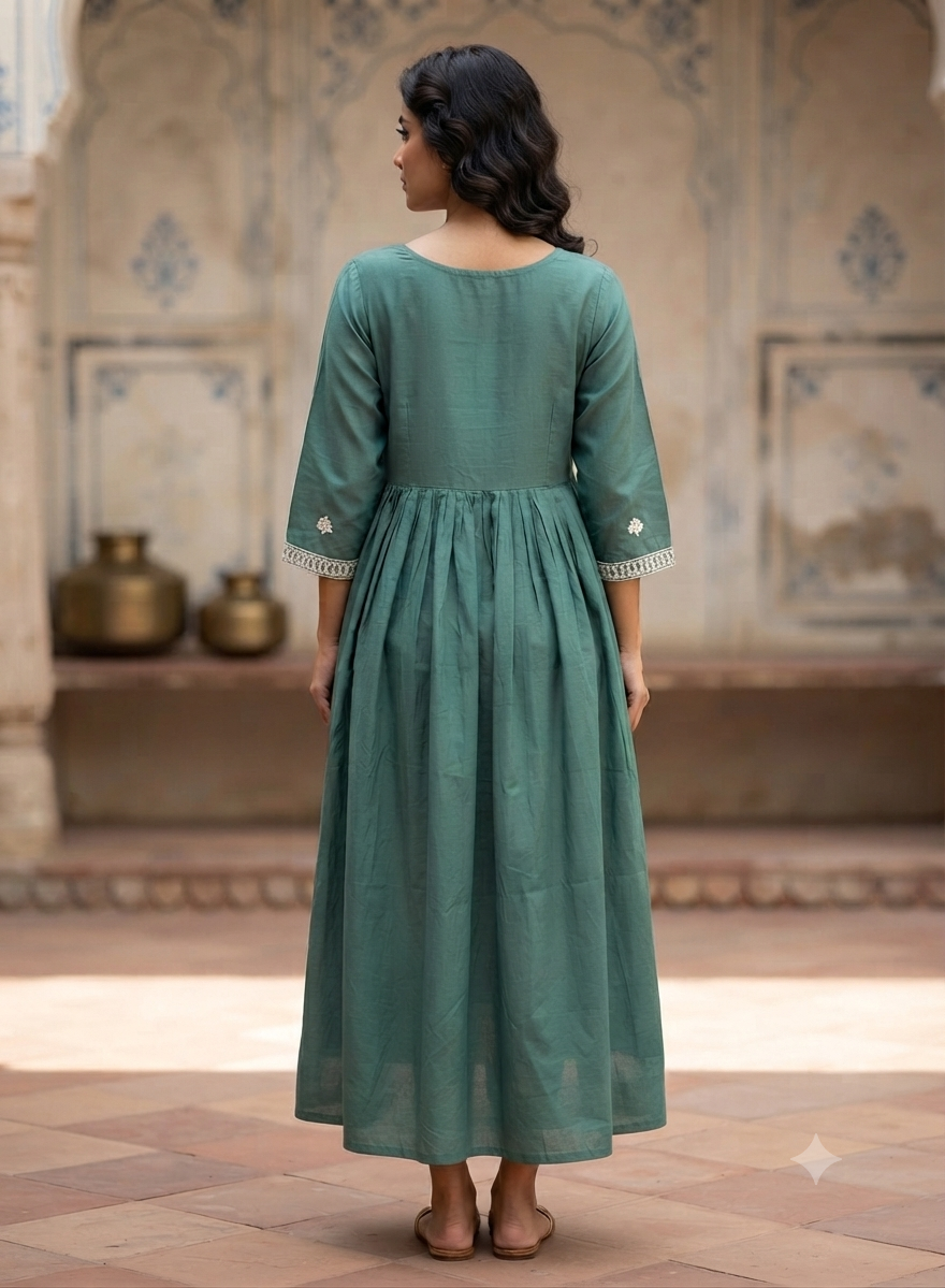 Elegant Sea Green Embroidered Rayon Single Piece Kurti