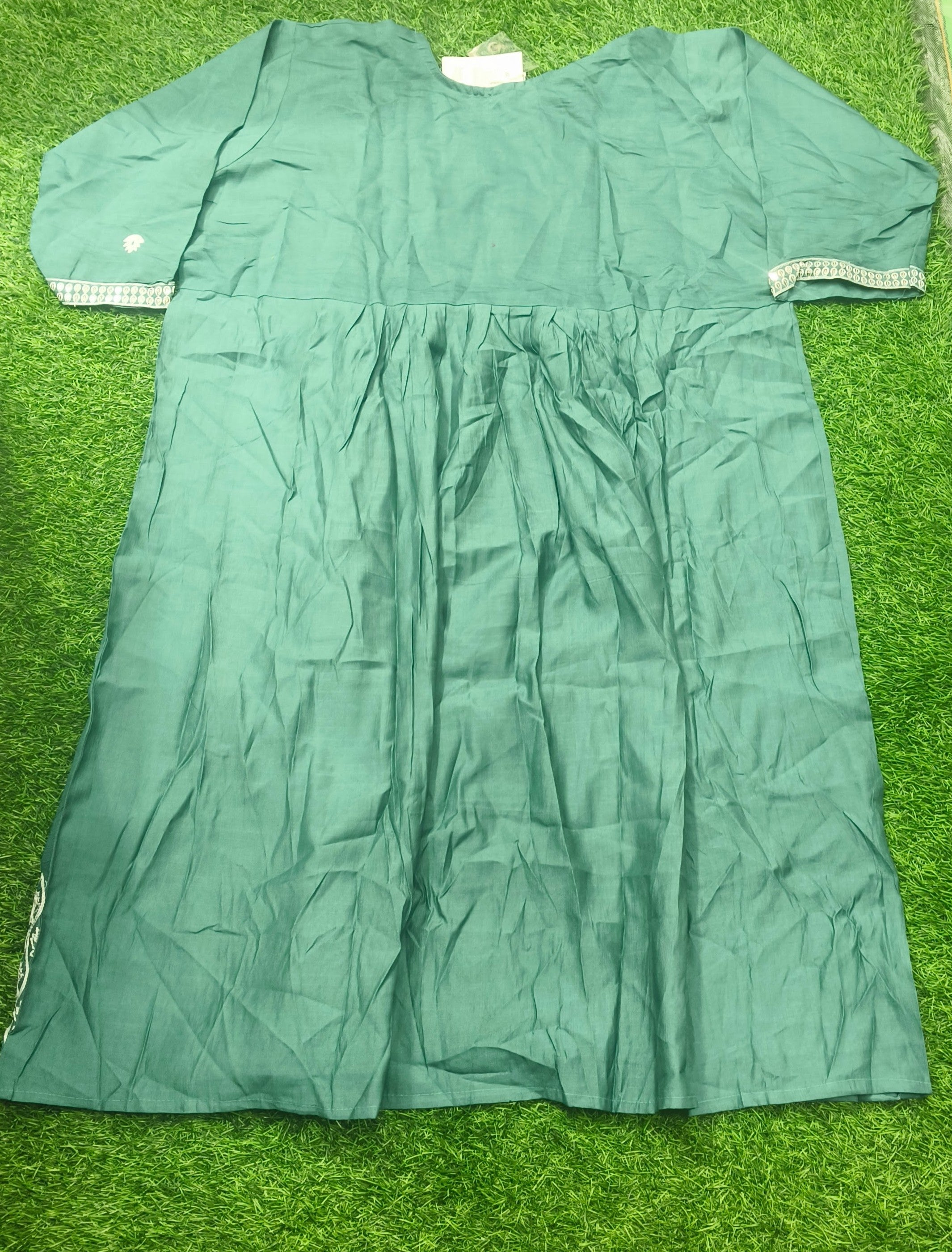 Elegant Sea Green Embroidered Rayon Single Piece Kurti