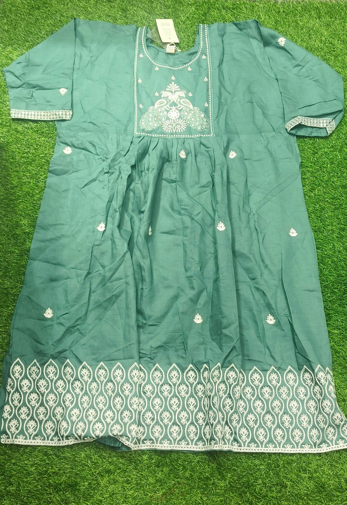 Elegant Sea Green Embroidered Rayon Single Piece Kurti