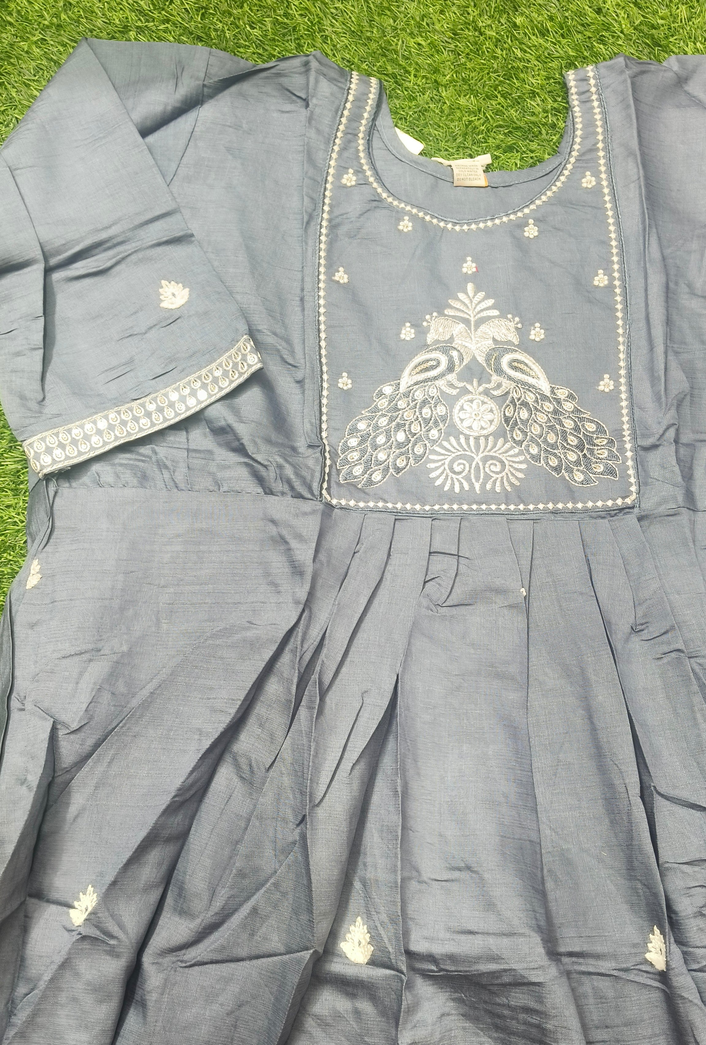 Elegant Grey Embroidered Rayon Single Piece Kurti