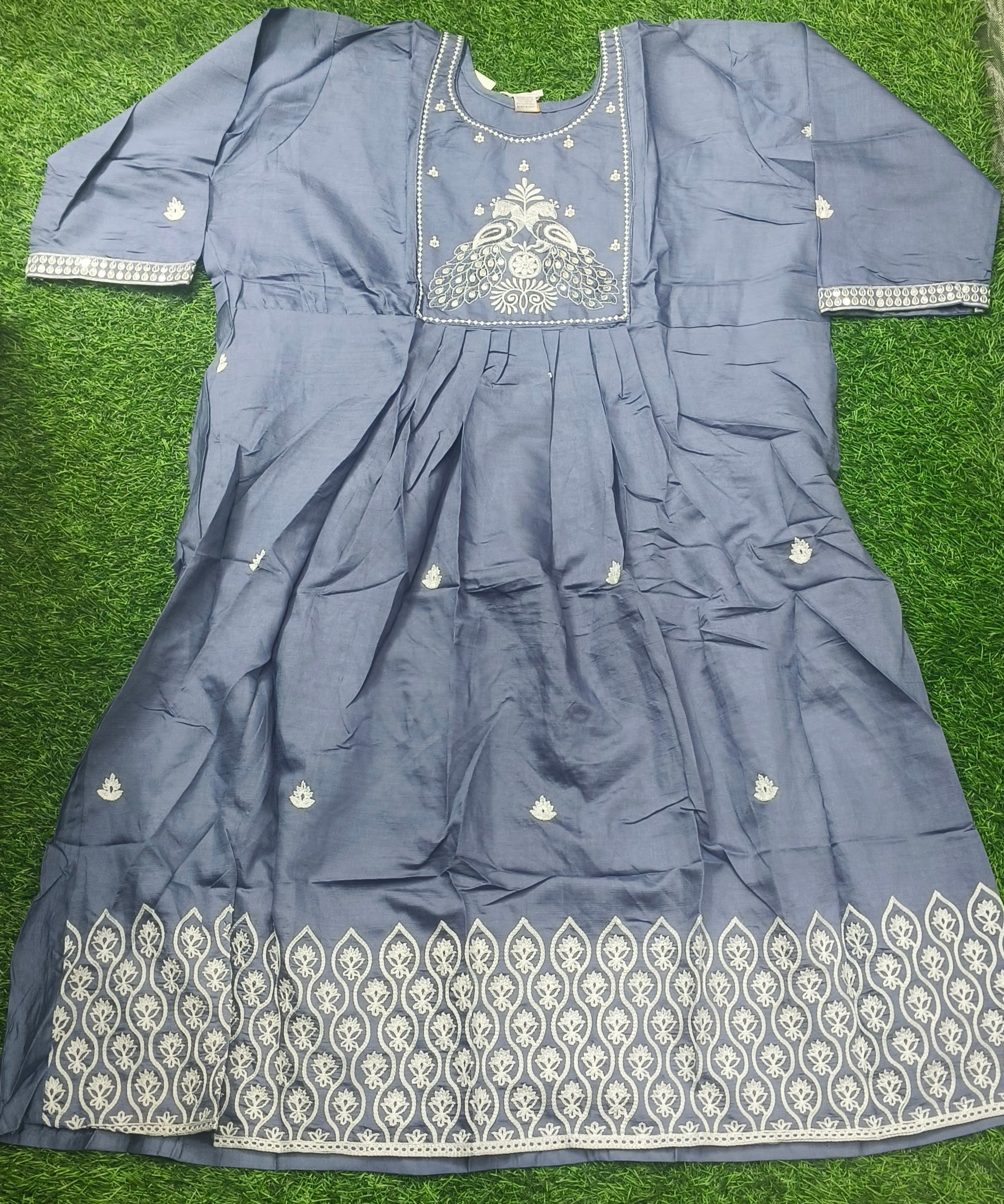 Elegant Grey Embroidered Rayon Single Piece Kurti