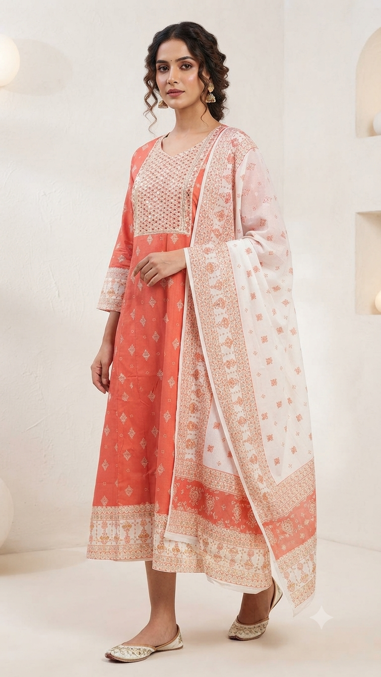 Elegant Dusty Pink Embroidered Single Piece Tiered Kurti
