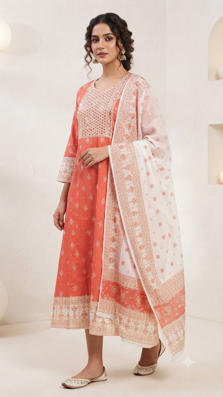 Elegant Dusty Pink Embroidered Single Piece Tiered Kurti