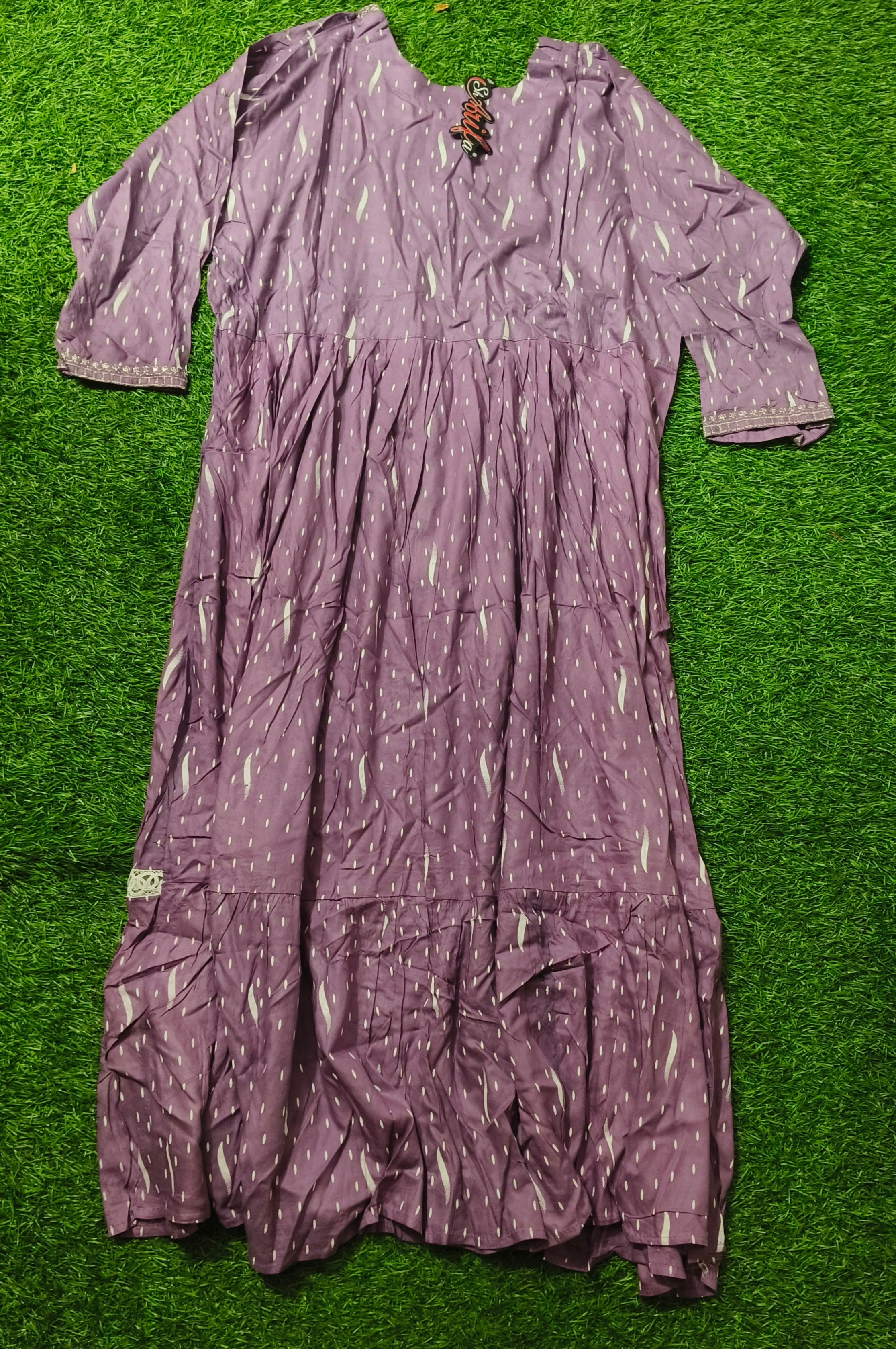 Elegant Lavender Embroidered Single Piece Tiered Kurti