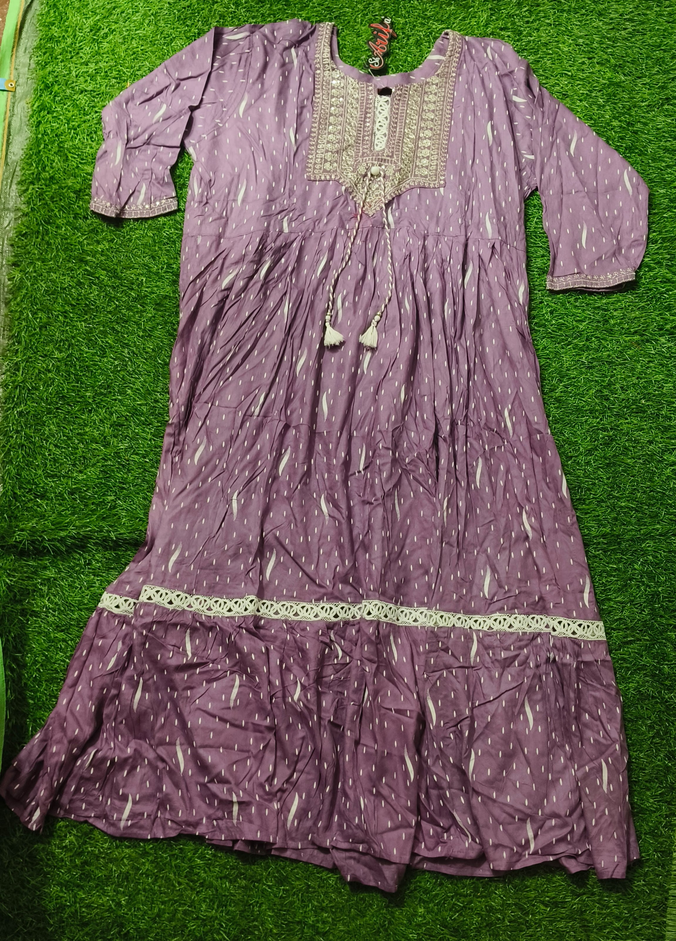 Elegant Lavender Embroidered Single Piece Tiered Kurti