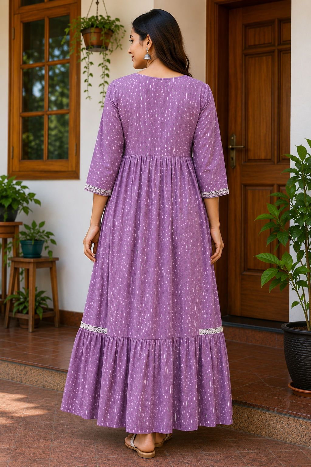Elegant Lavender Embroidered Single Piece Tiered Kurti