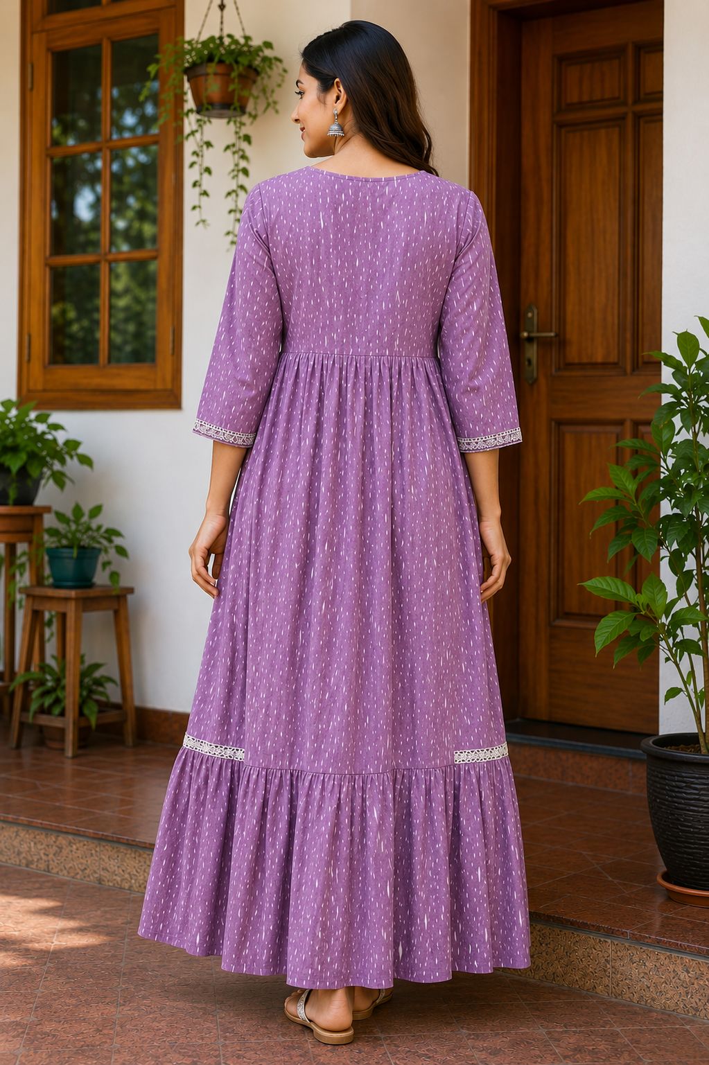 Elegant Lavender Embroidered Single Piece Tiered Kurti
