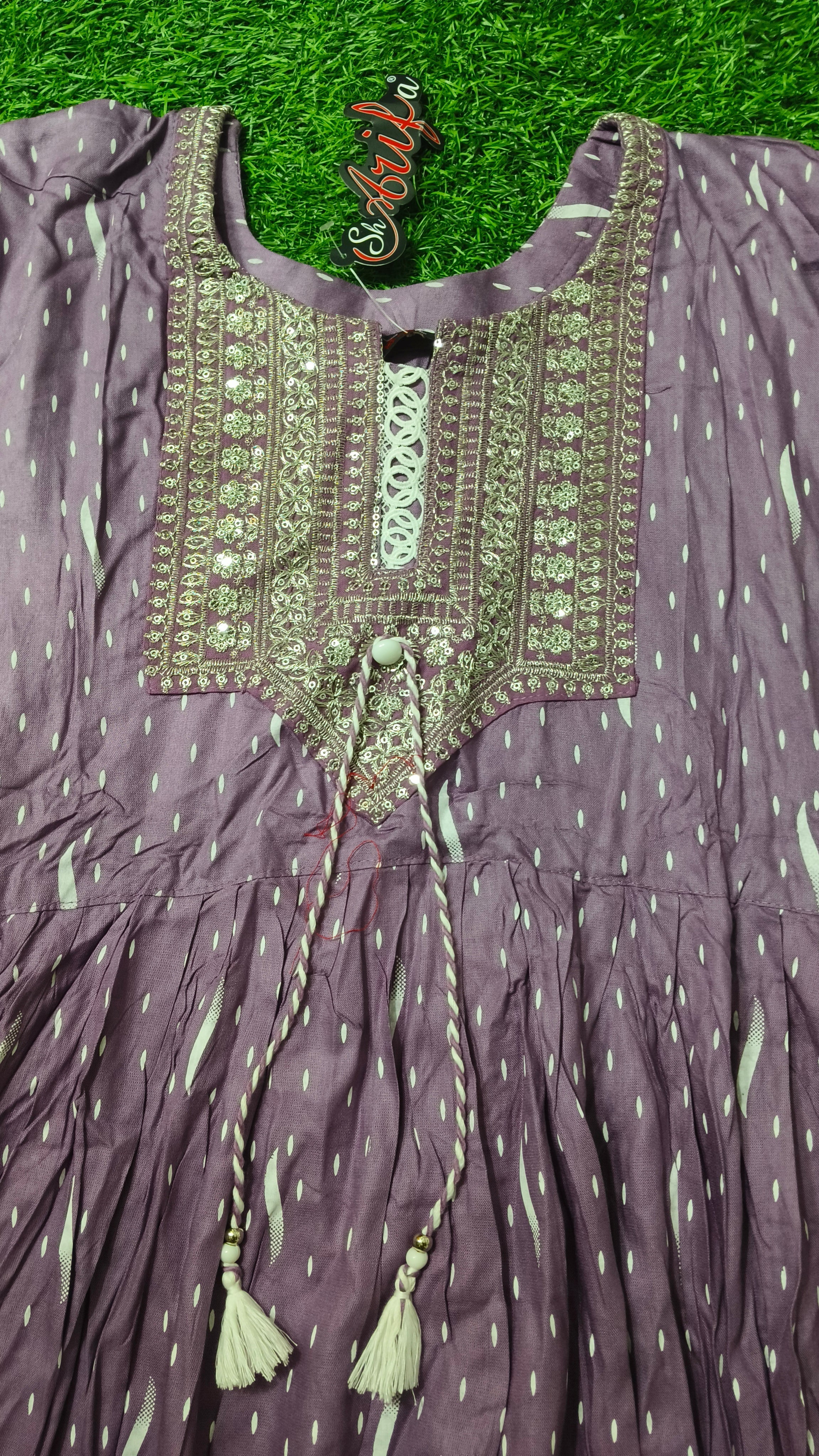 Elegant Lavender Embroidered Single Piece Tiered Kurti
