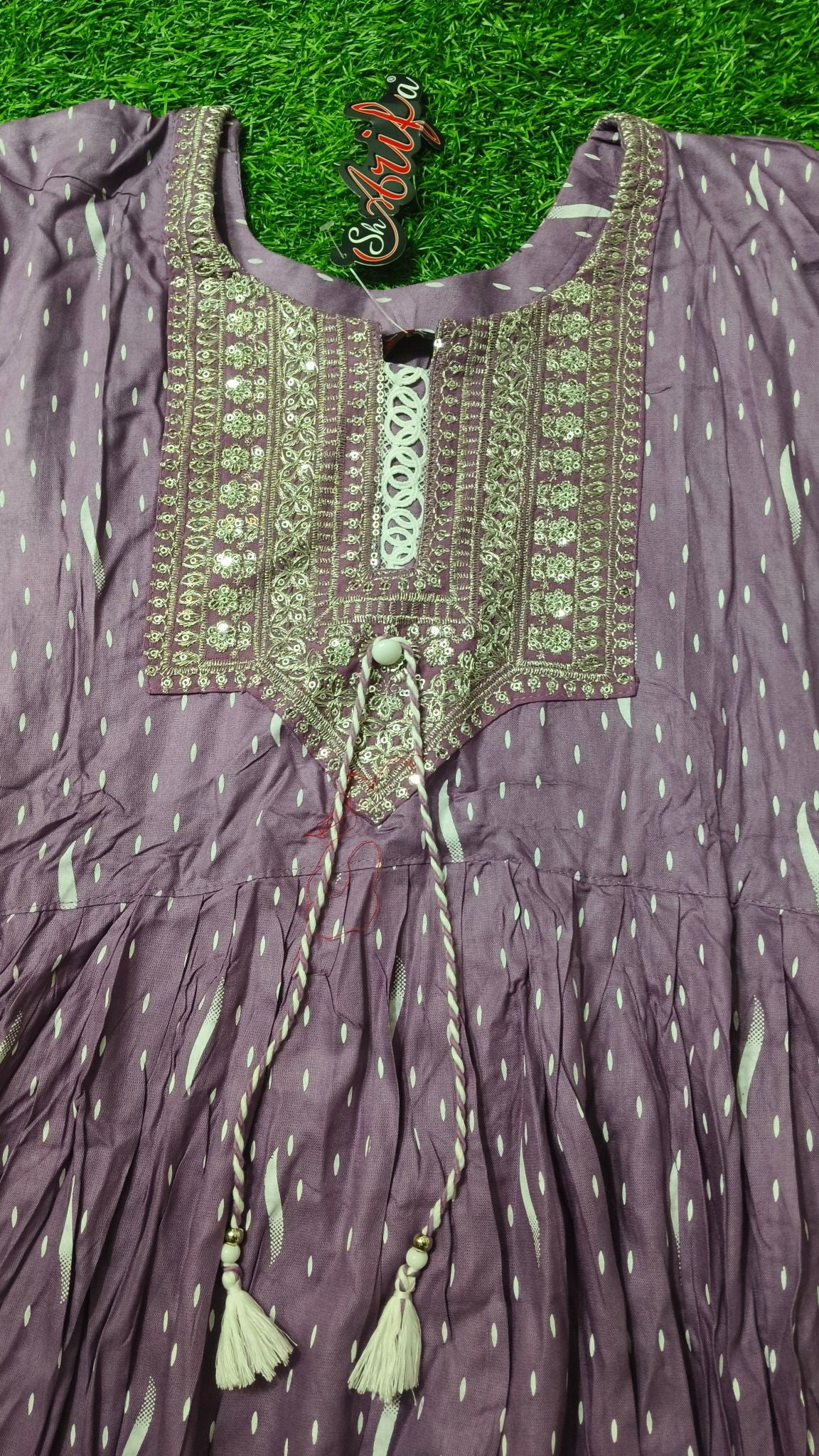 Elegant Lavender Embroidered Single Piece Tiered Kurti