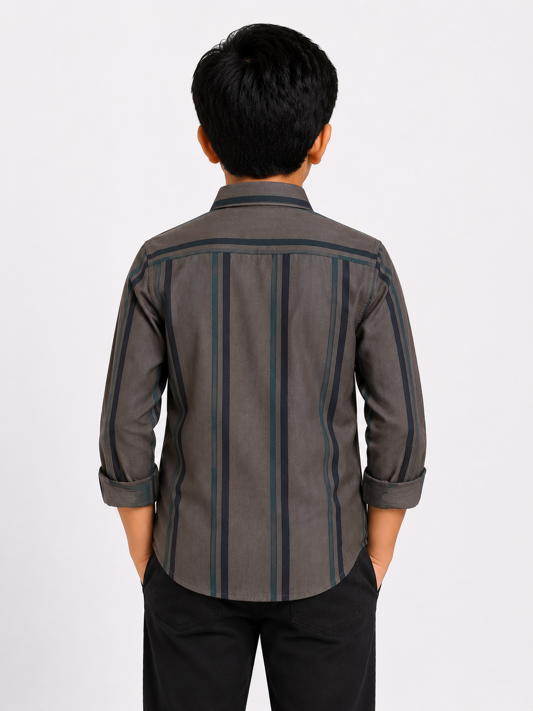 Boys Grey Vertical Stripe Casual Cotton Shirt