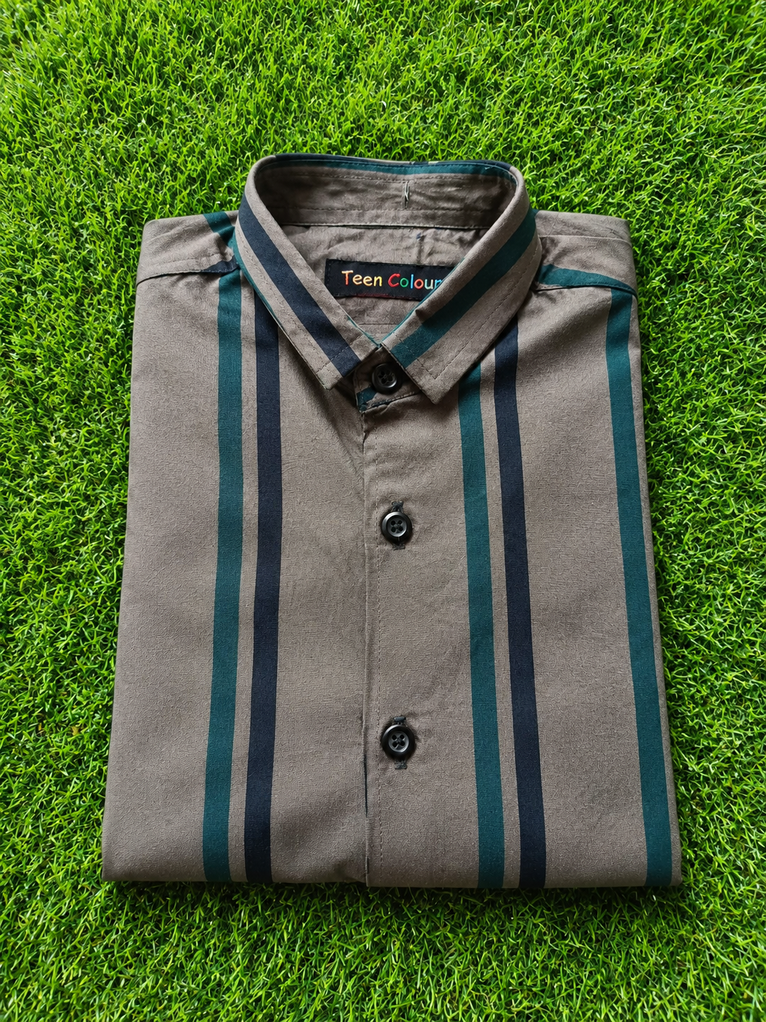 Boys Grey Vertical Stripe Casual Cotton Shirt
