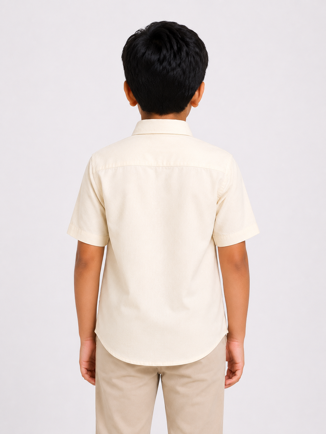 Boys Off White Solid Cotton Half Sleeve Casual Shirt