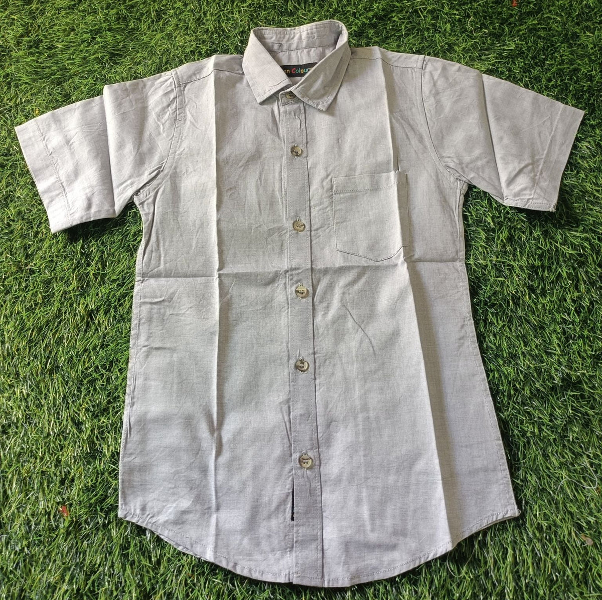Boys Off White Solid Cotton Half Sleeve Casual Shirt