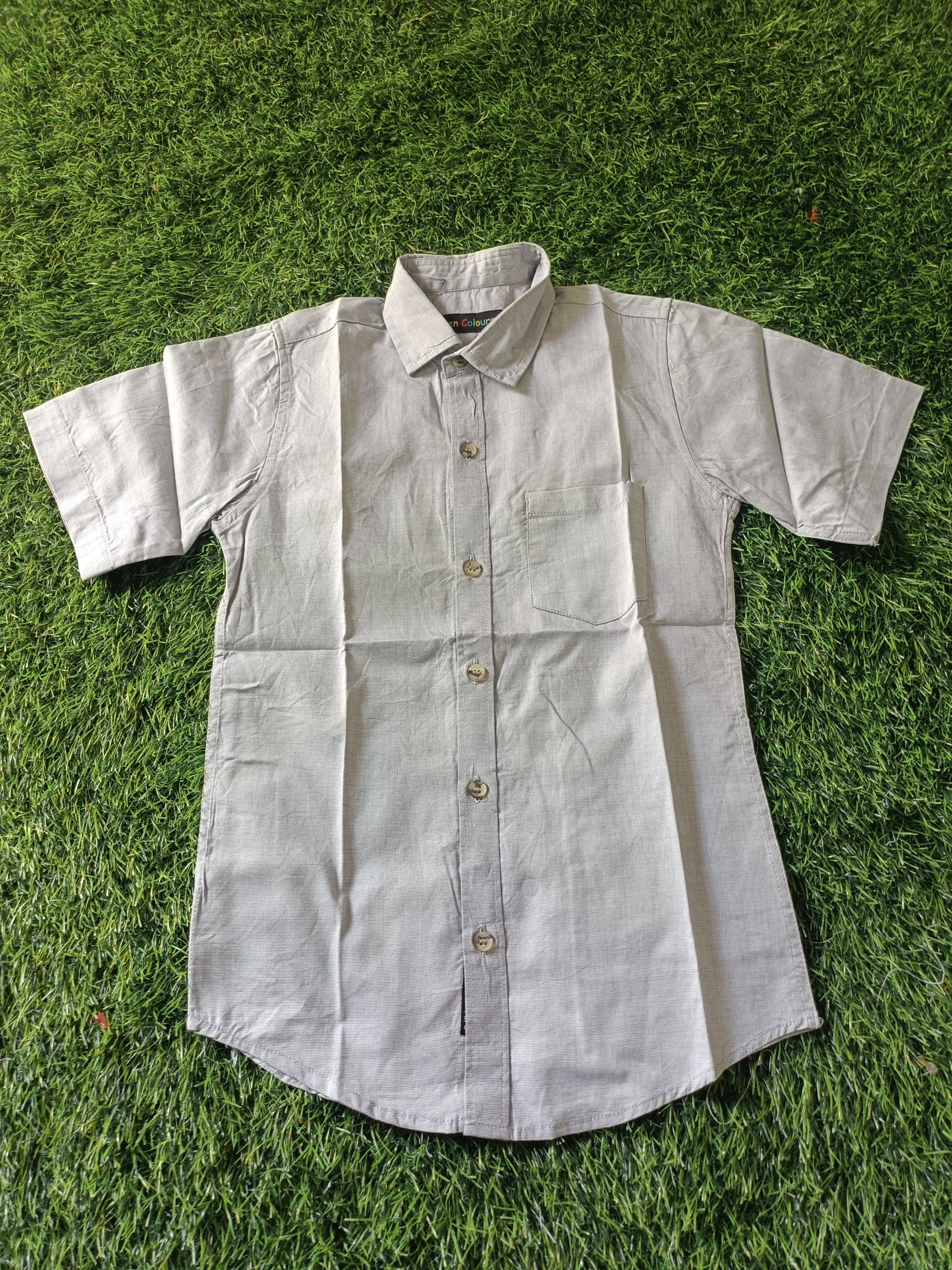 Boys Off White Solid Cotton Half Sleeve Casual Shirt