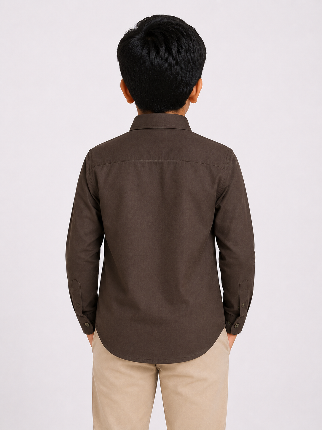Boys' Solid Brown Long Sleeve Button Down Shirt