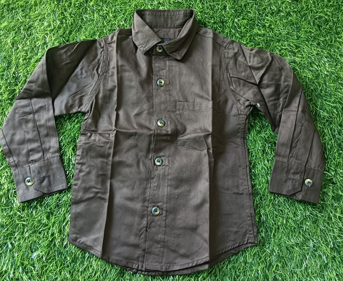 Boys' Solid Brown Long Sleeve Button Down Shirt
