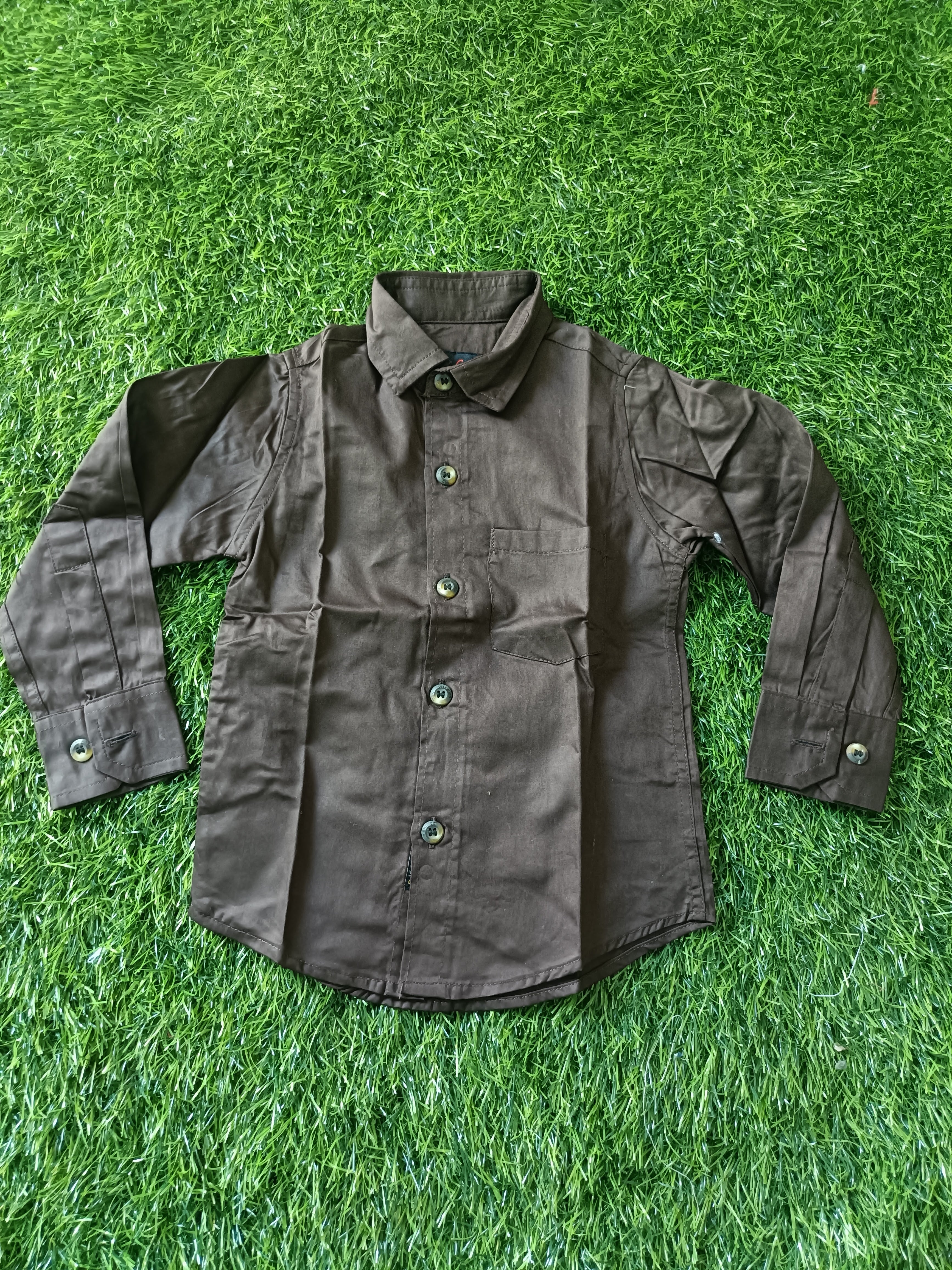 Boys' Solid Brown Long Sleeve Button Down Shirt