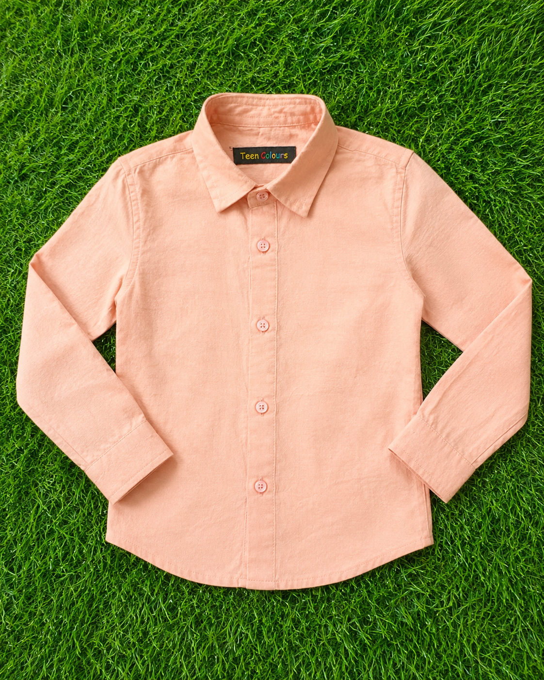 Boys' Solid Peach Long Sleeve Button Down Shirt