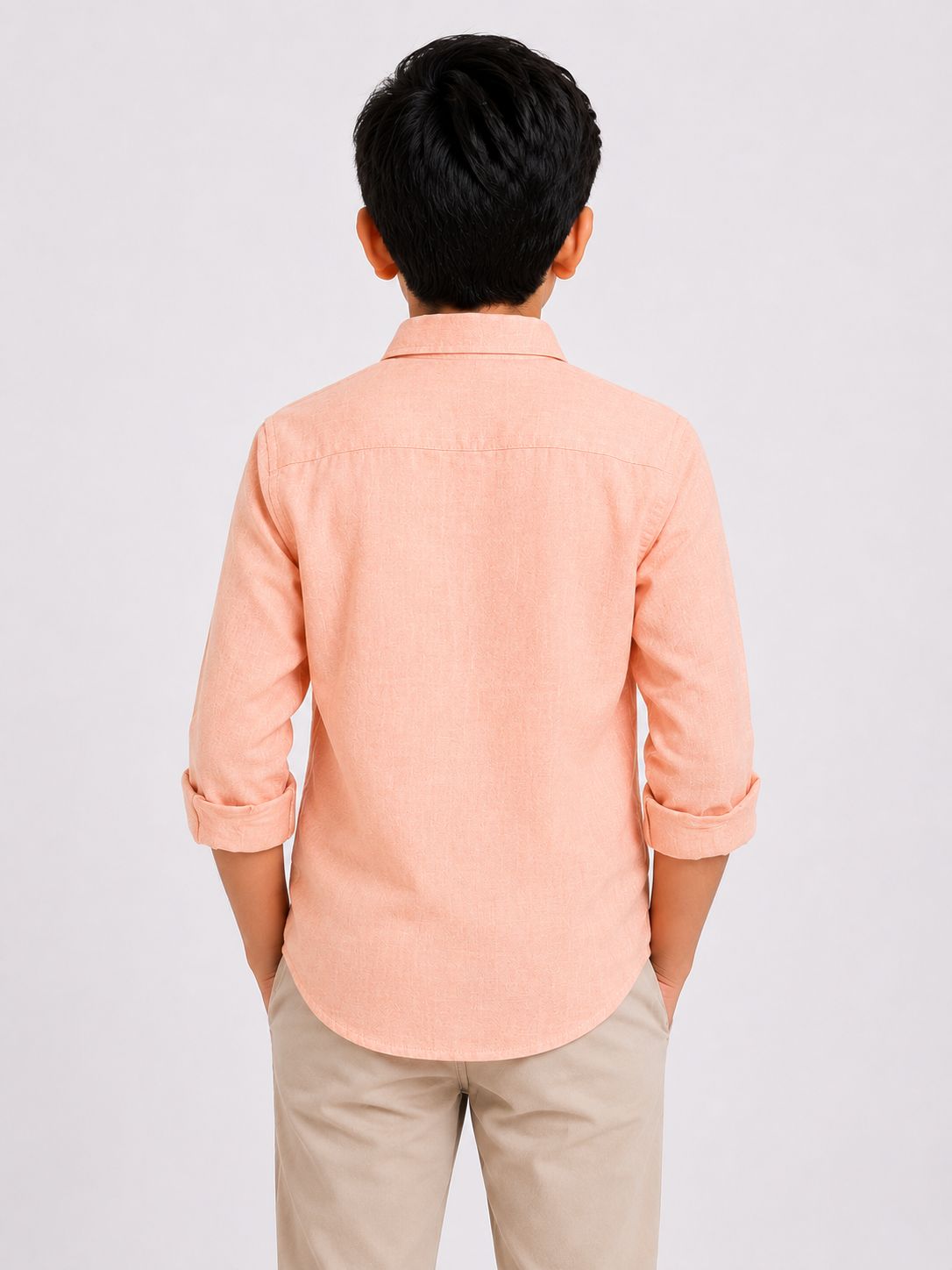 Boys' Solid Peach Long Sleeve Button Down Shirt