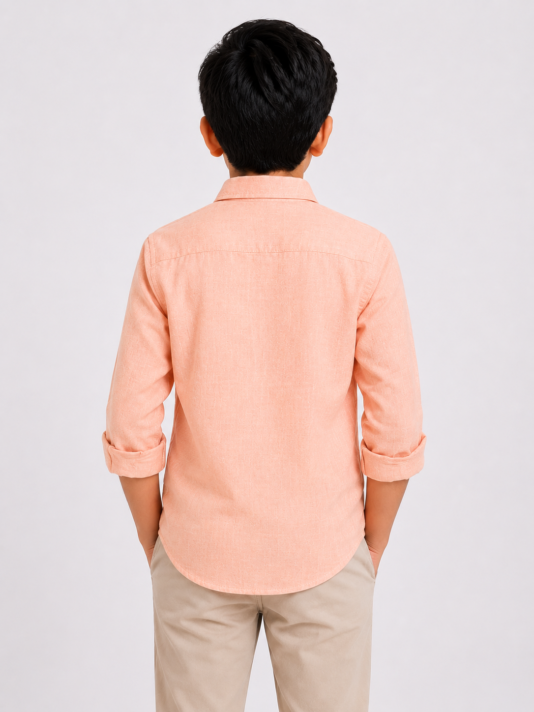 Boys' Solid Peach Long Sleeve Button Down Shirt