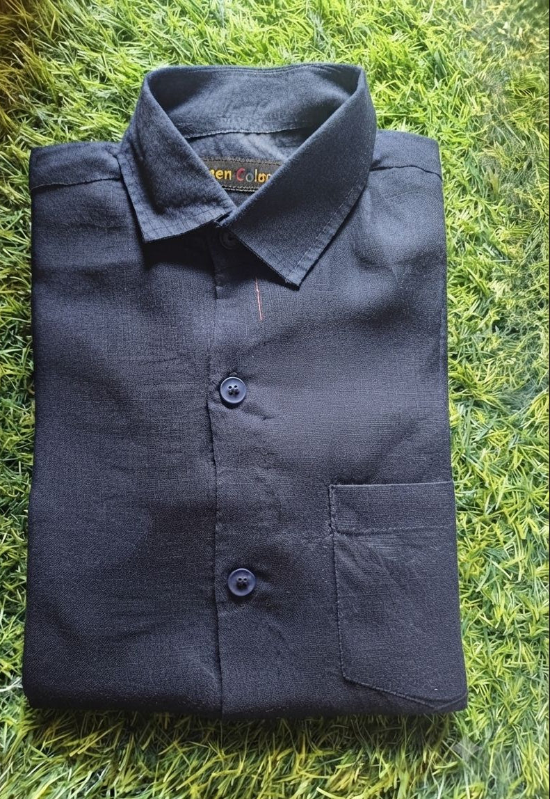 Boys' Solid Navy Blue Long Sleeve Button Down Shirt