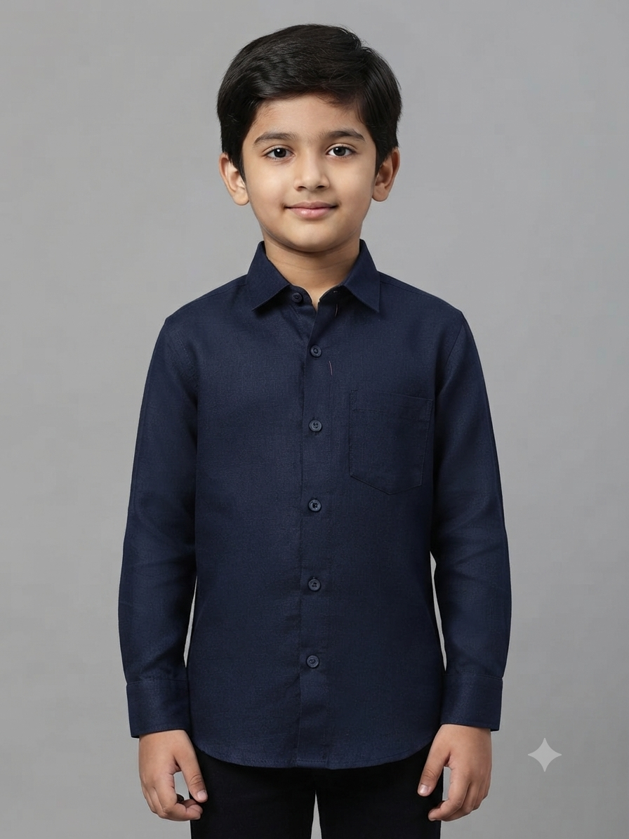 Boys' Solid Navy Blue Long Sleeve Button Down Shirt